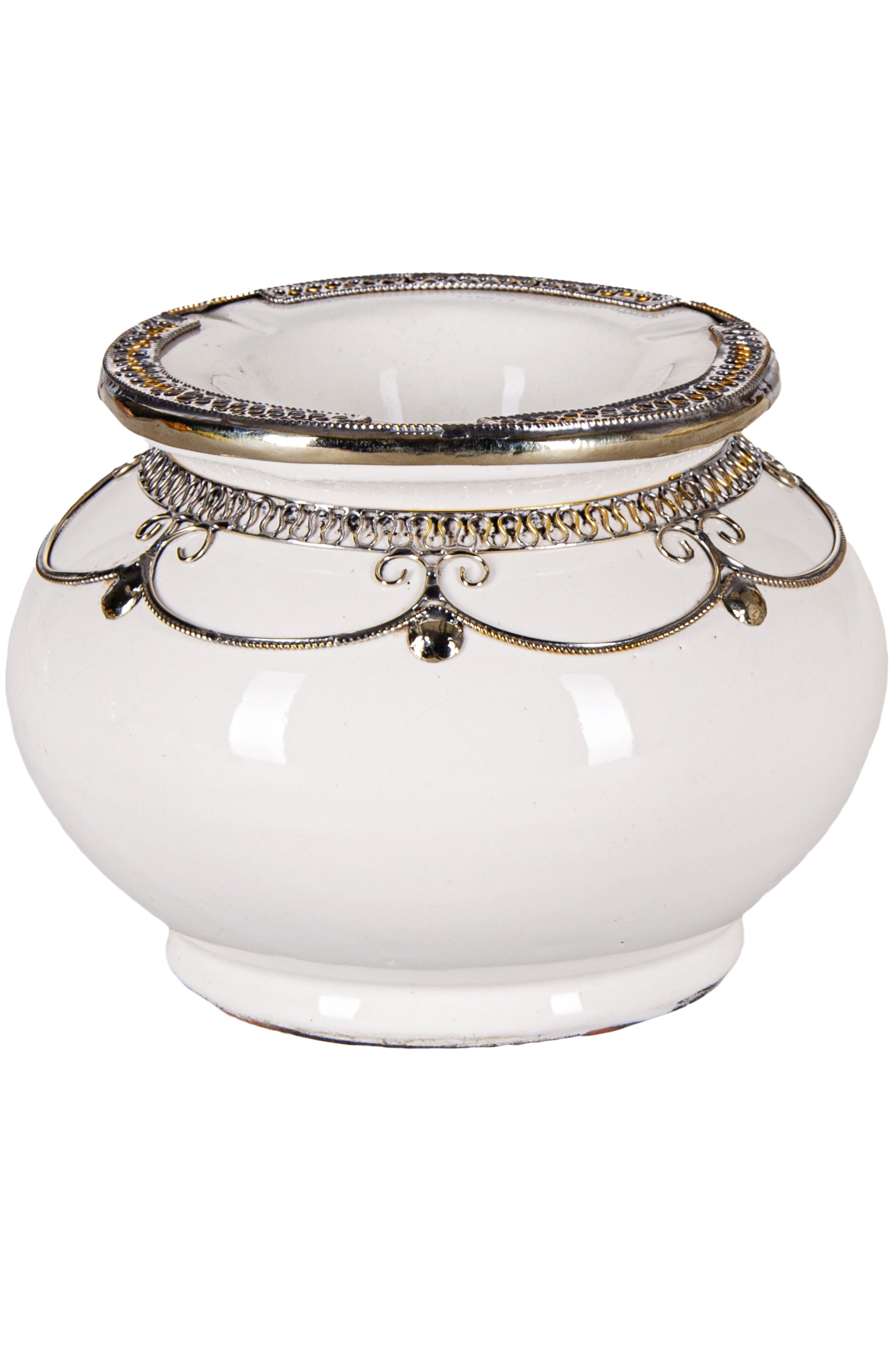 Marrakesch Orient & Mediterran Interior Aschenbecher Aschenbecher Miranda im Orient-Stil, aus Keramik gefertigt, Weiß 11 cm, Handarbeit