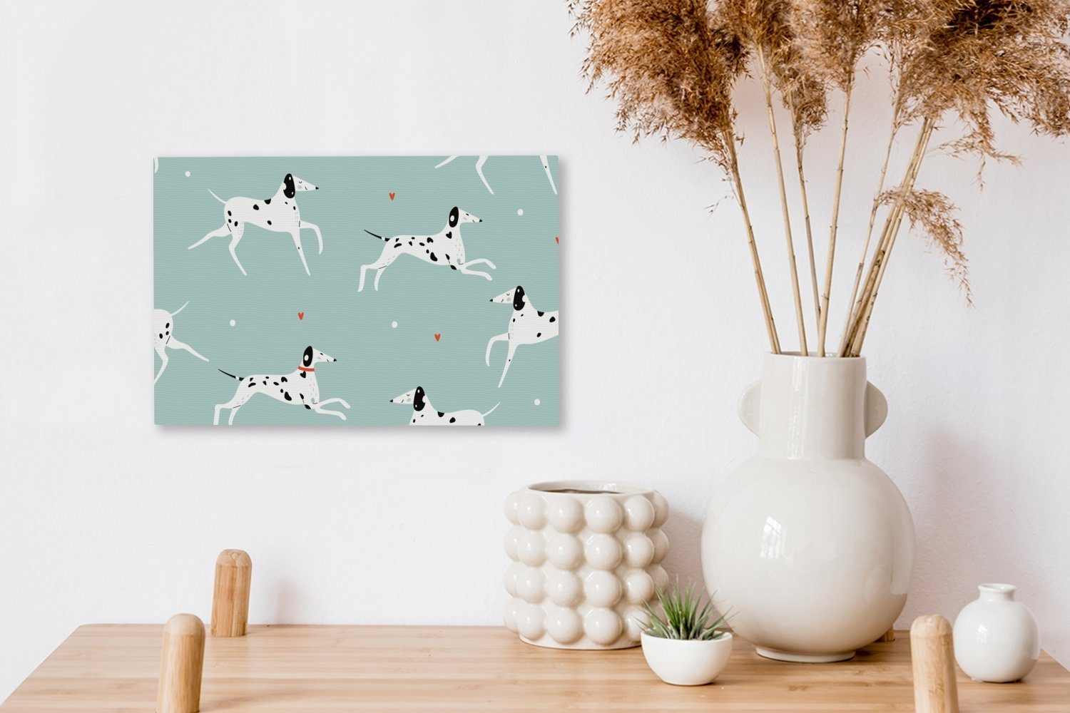 Leinwandbild OneMillionCanvasses® 30x20 hellblauen, cm St), (1 Illustration Dalmatiner Leinwandbilder, Wandbild auf Aufhängefertig, einem mit laufenden Wanddeko, Doggy