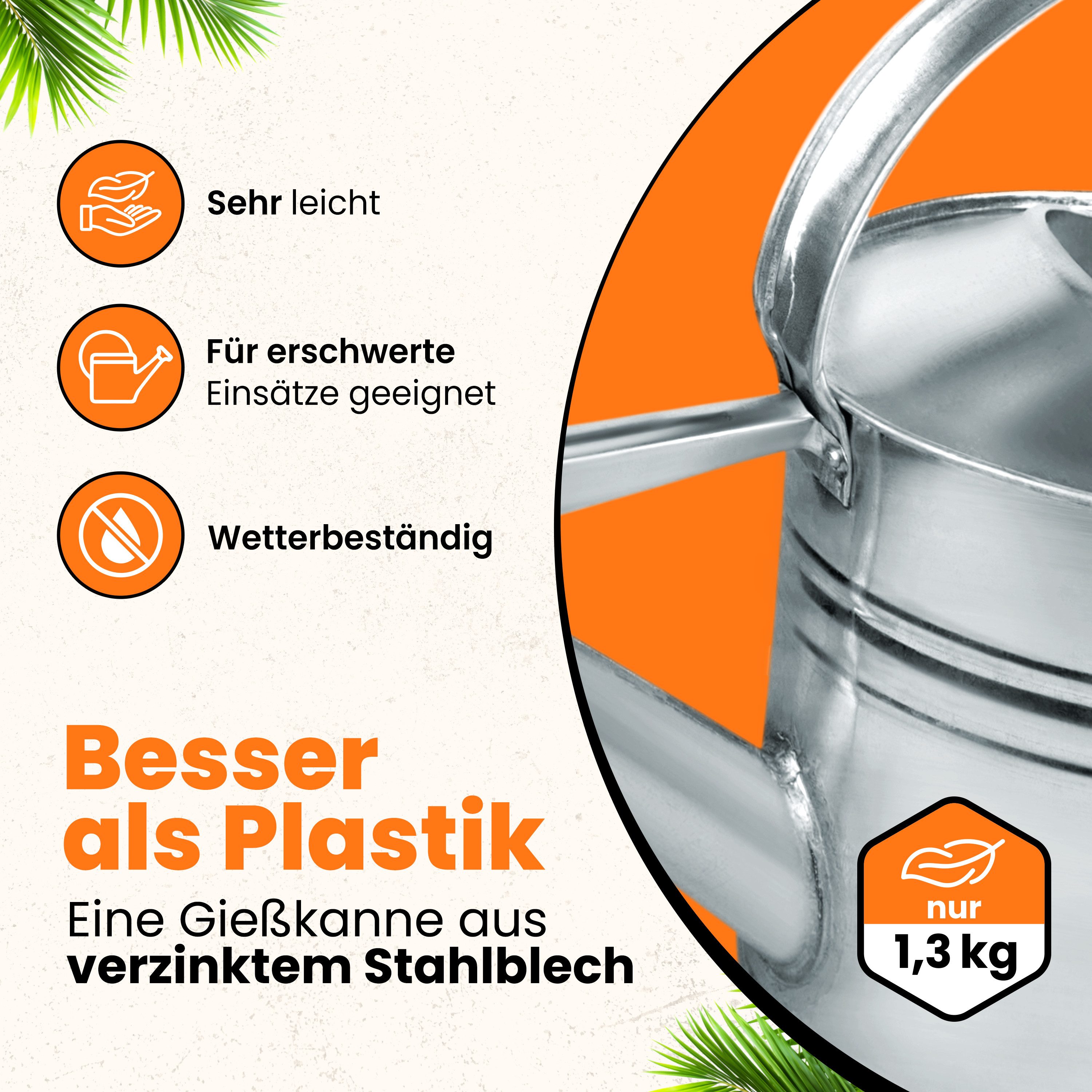 hrb Gießkanne Zinkgießkanne 10 L, feuerverzinkt, langlebige Metallgießkanne Kanne, aufschraubbarer Ausguss – Bild 4 von 5