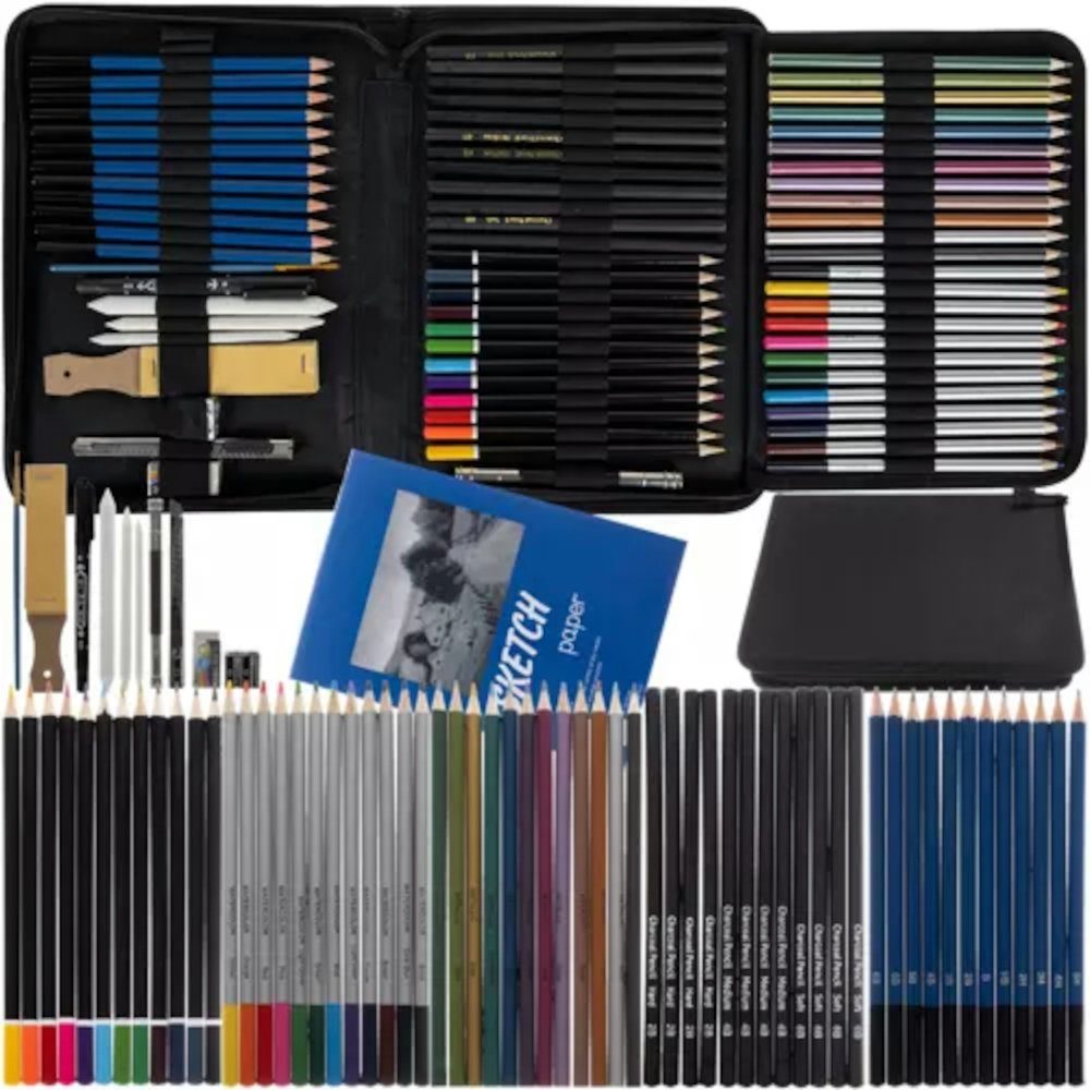 ISO TRADE Bleistift Skizzierset, (Bleistifte Skizzieren Zeichnen skizzen malen, 74, 74-tlg., schwarze Tasche), Zeichen Set