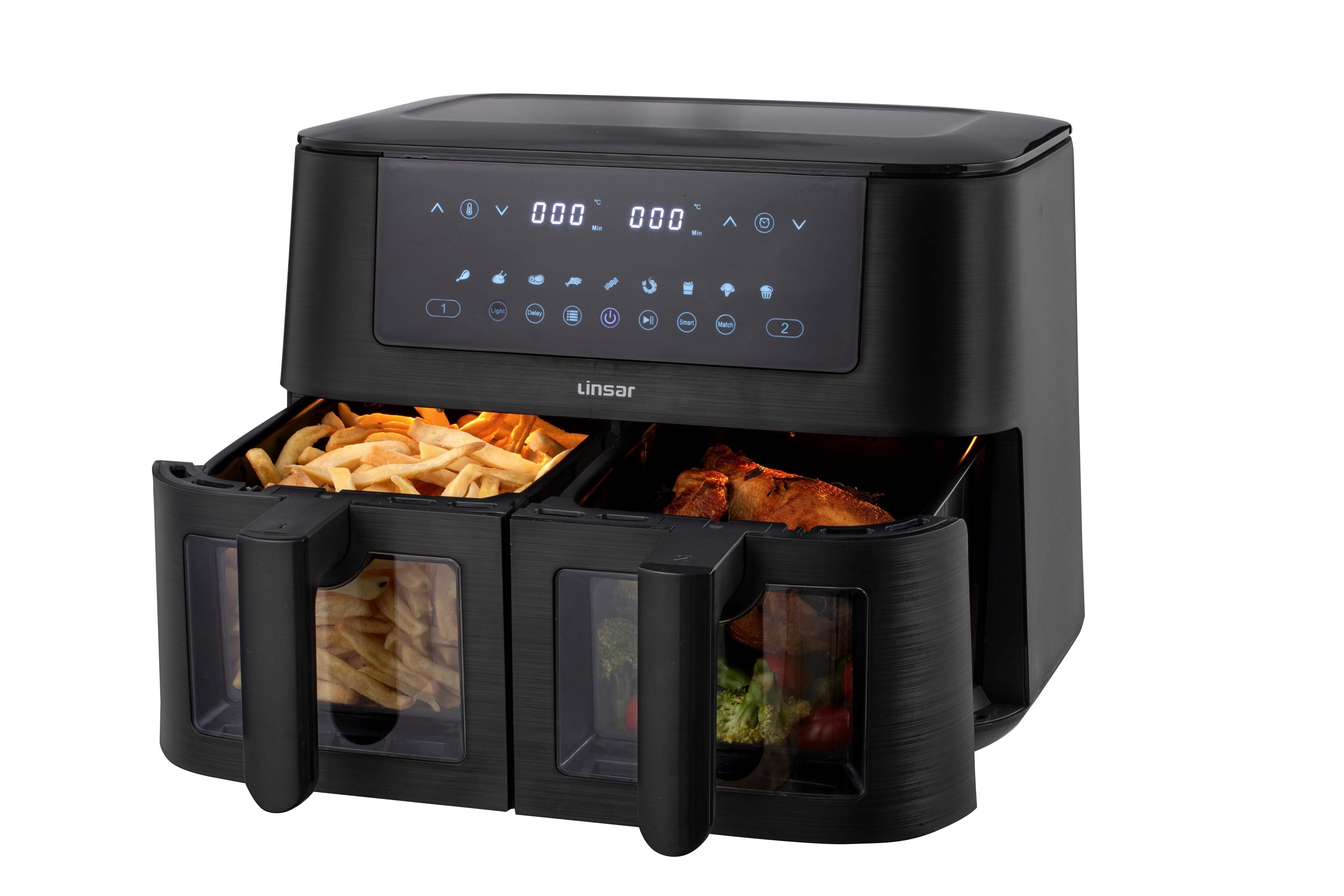 Linsar Heißluftfritteuse, 3000,00 W, Doppelkammer, Air Fryer 2 Fächer, Touchscreen, 9 Progamme