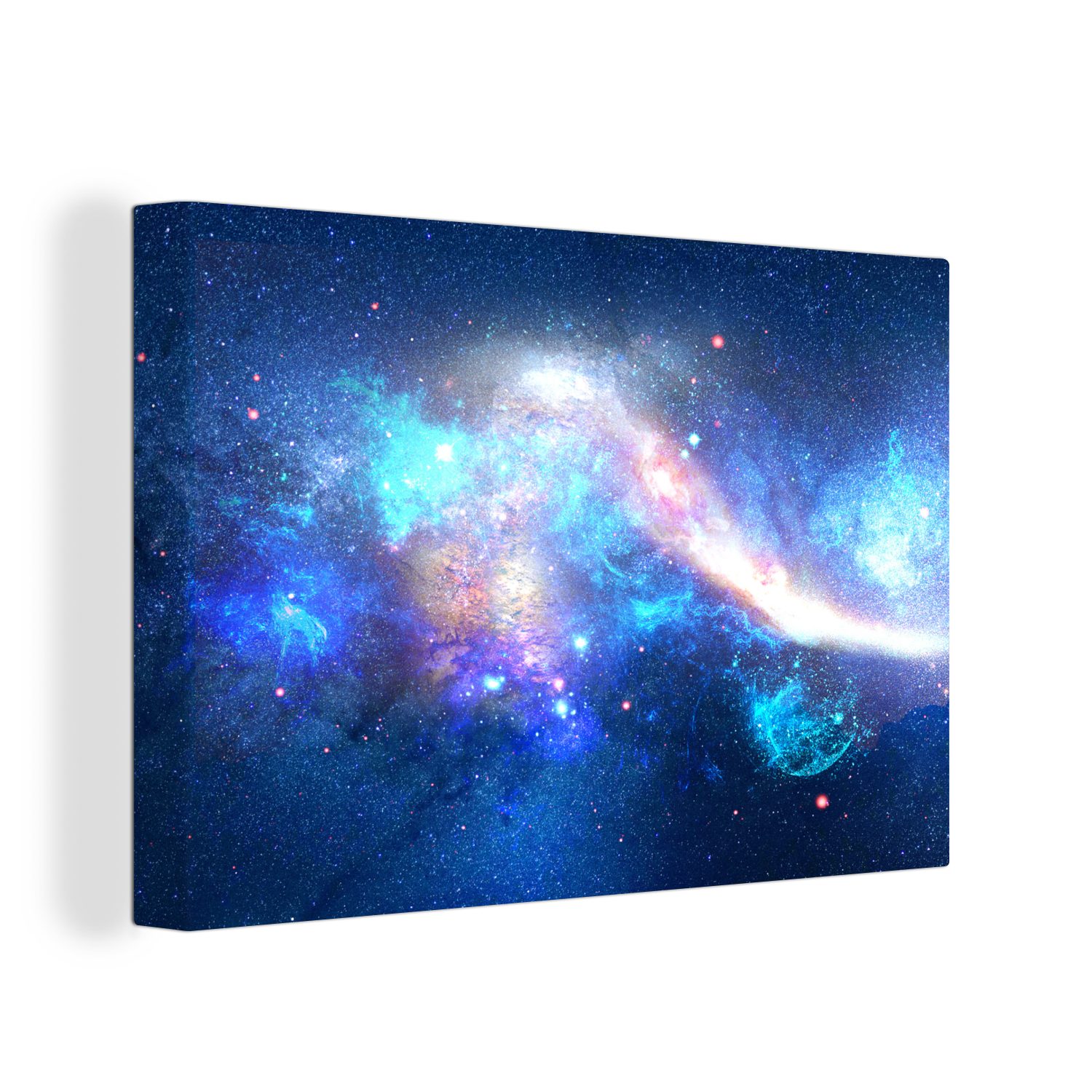 OneMillionCanvasses® Wandbild Blau Wanddeko, - Aufhängefertig, Sterne, 30x20 - Universum cm Leinwandbild Leinwandbilder, (1 St),