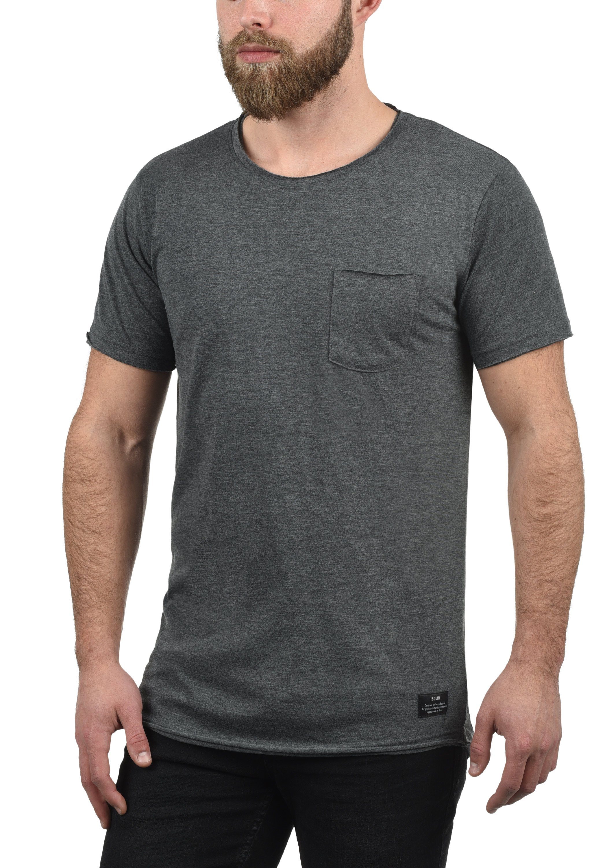 Brusttasche Grey Rundhalsshirt !Solid (8254) Kurzarmshirt Med mit SDAndrej