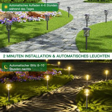 Elegear LED Solarleuchte 8 Stück Gartenleuchte für Garten/Gehweg, Gartenleuchtung mit Erdspieß, LED fest integriert, Warmweiß, 3200k, IP65