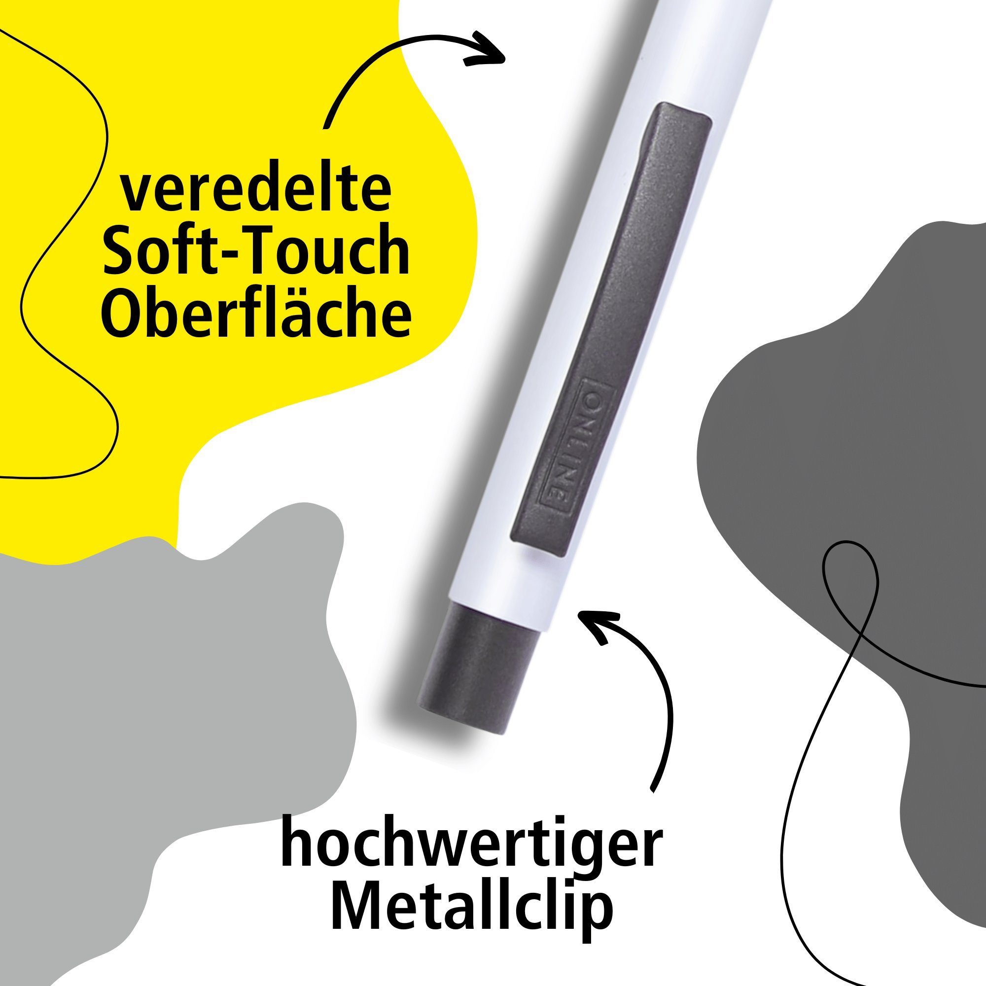 White Online Pure Kugelschreiber Pen Metal Soft Softtouch-Feeling Druckkugelschreiber, Aluminium, mit aus