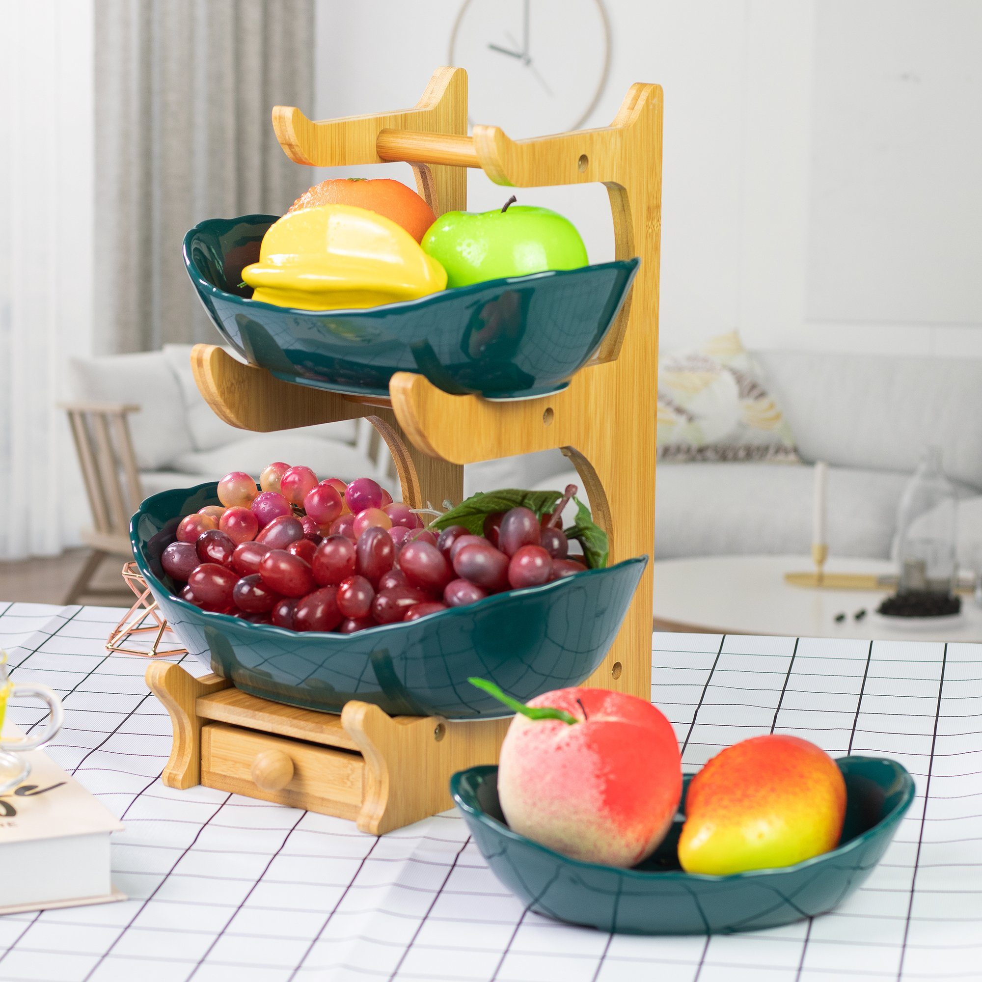 AdelDream Obstschale Fruit Bowl Creative Stand, Basket Worktop Table Fruit Ceramic grün2 Fruit Decoration