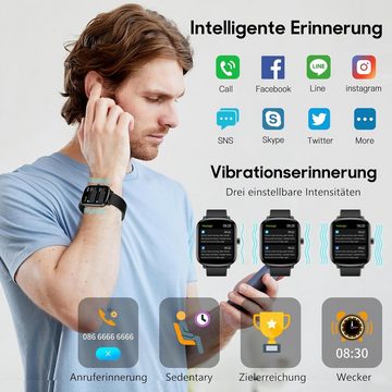 KALINCO mit Bildschirm teilen, Fitnesstracker mit Blutdruckmessung Smartwatch (1,69 Zoll, Android iOS), Herzfrequenz/Schlafmonitor110+Sportmodi Schrittzähler für Damen Herren