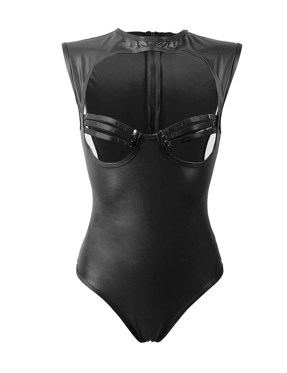 Lau-Fashion Body Wetlook Body Dessous Lack Offen Transparent Diva Nachtwäsche S/XL