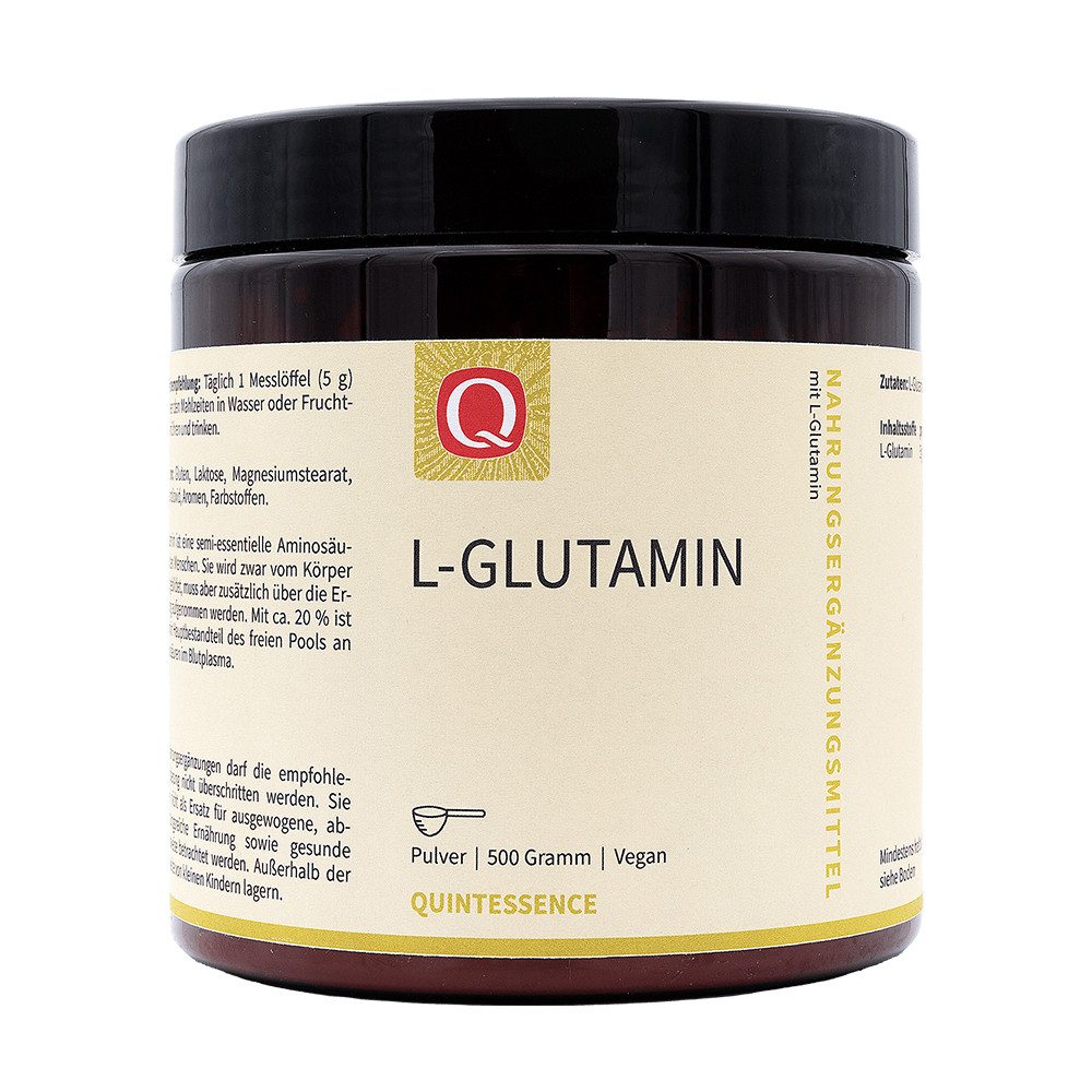 Quintessence L-Glutamin - aus rein pflanzlicher Quelle - Hohe Bioverfügbarkeit Pulver, 500 g