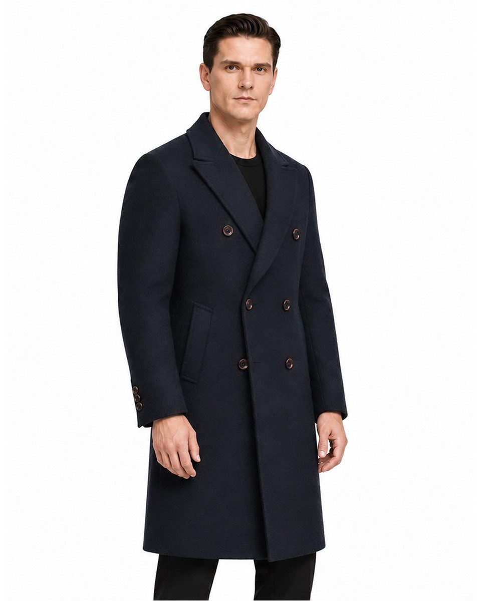 Allthemen Wollmantel Herren Wollmantel Modern Fit Langer Doppelreiher Wintermantel Business weiches und Hochwertiges Material, mit Knopfleiste und Rückenschlitz