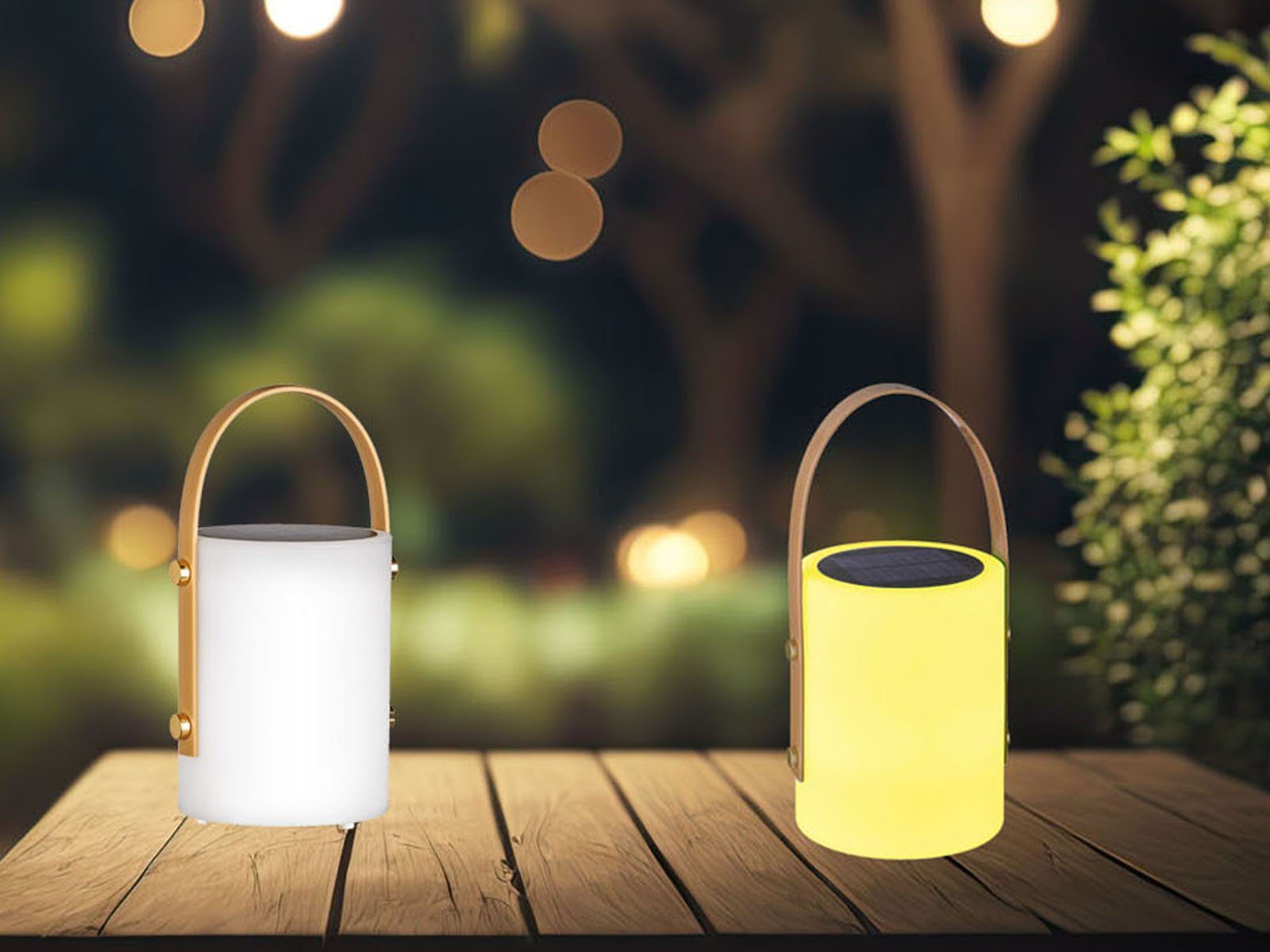 easy! BY FHL LED Außen-Tischleuchte, Farbwechsel, LED fest integriert, dimmbar, RGB Farbwechsler, Warmweiß, 2er SET Solarleuchten 24cm ohne Strom-Kabel mit Fernbedienung & USB