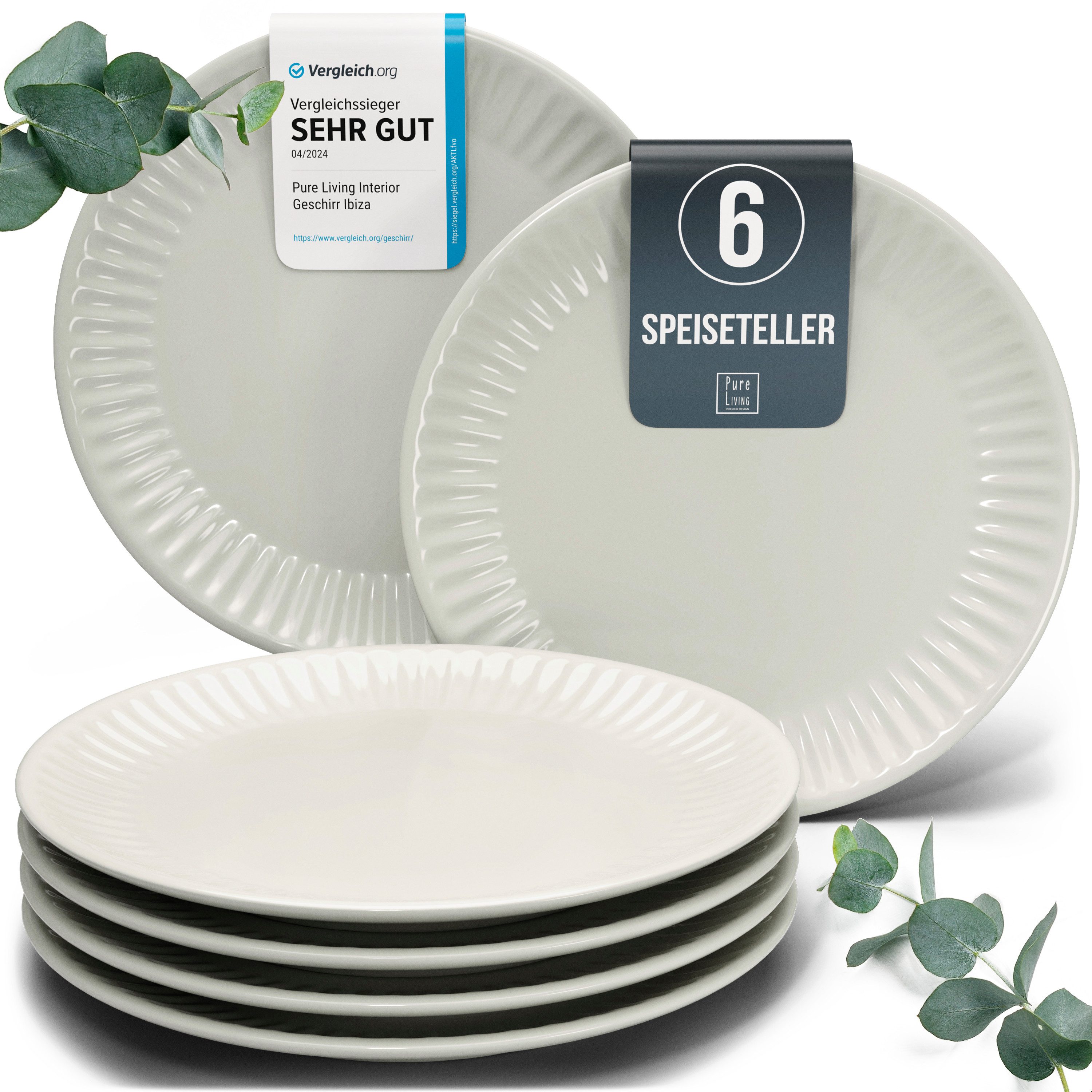 PURE LIVING INTERIOR DESIGN Geschirr-Set Hygge Speisseteller, Dinnerteller, 6er-Set, 26 cm, Beige (6-tlg), 6 Personen, Steingut