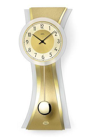 AMS Pendelwanduhr W7267 (Quarzuhr, Messing-/Glasgehäuse,Wohnzimmer,Made in Germany)