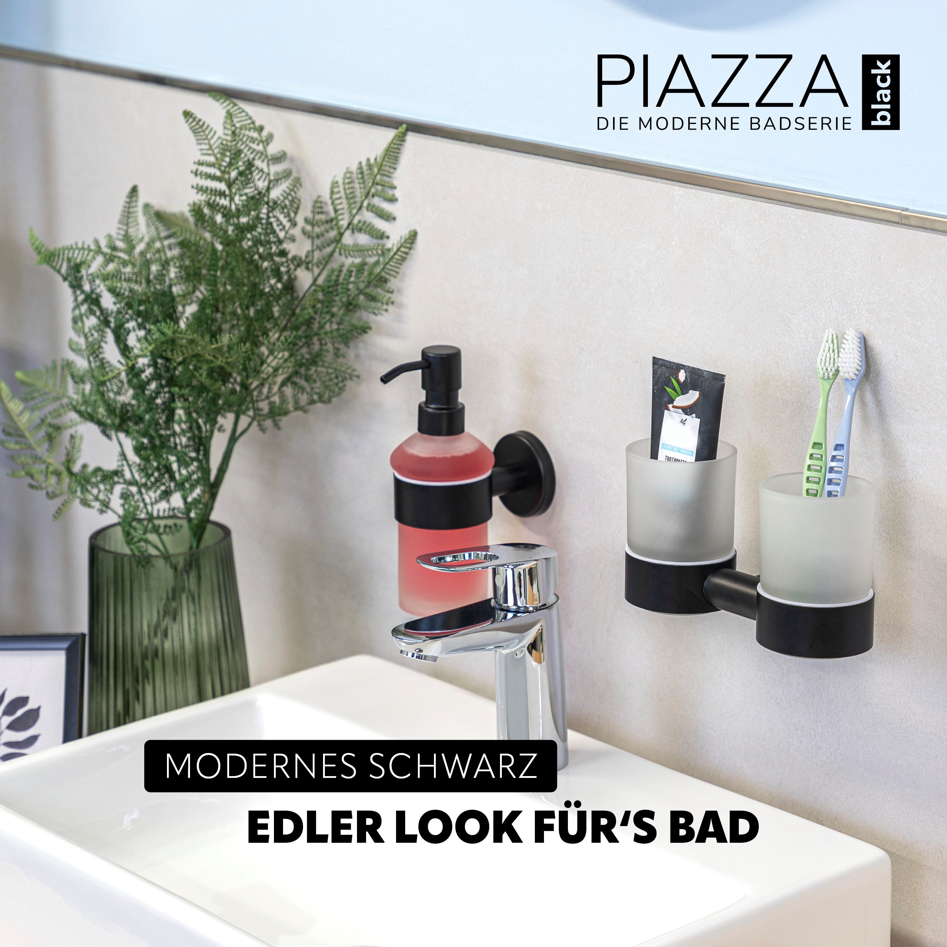 bremermann Zahnputzbecher Bad-Serie PIAZZA BLACK - Doppel-Glasbecherhalter, günstig online kaufen
