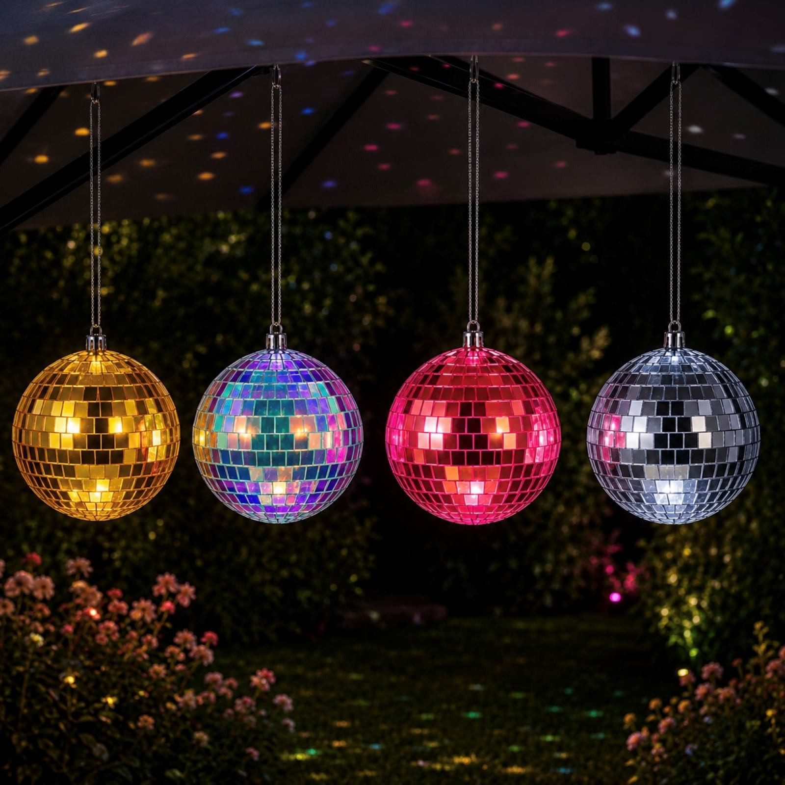 HAC24 LED Kugelleuchte LED Disco-Kugel Spiegelkugel Partylicht Discokugel Lampe, LED fest integriert, mit 10 Micro-LEDs, Ø 15 cm, Batteriebetrieben