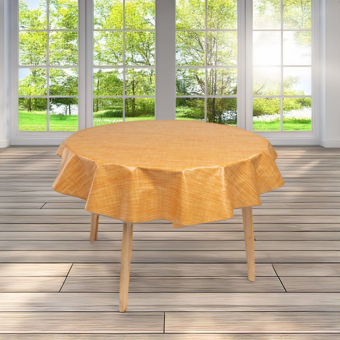 laro Tischdecke 140cm runde Wachstuchtischdecke Saum-Eingefasst Leinenoptik – Bild 3 von 5