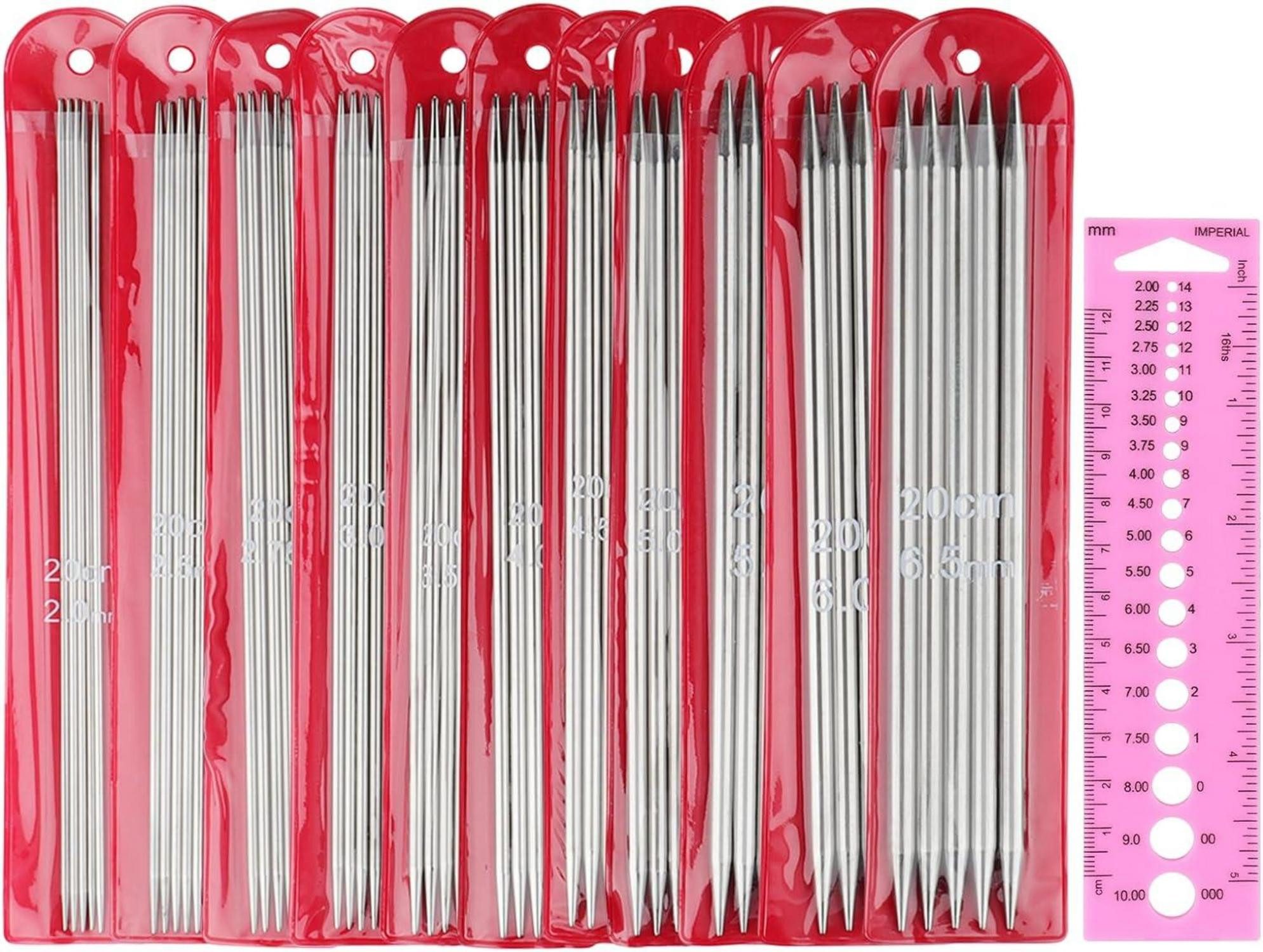 Strumpfstricknadeln Kurz Metall Stricknadel Set 20cm 55 Doppelspitz 2.0mm - 6.5mm