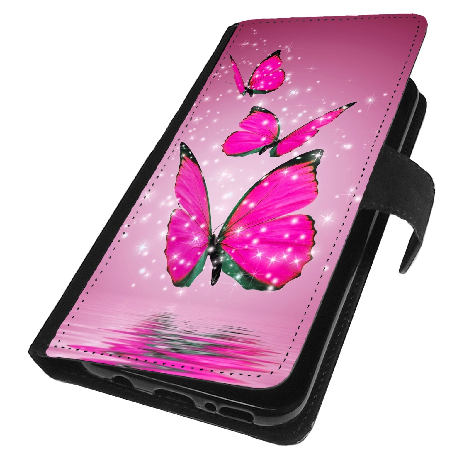 Traumhuelle Handyhülle Für Samsung Galaxy A13 4G Hülle Motiv 7 Butterfly Pink, Schmetterling Handy Tasche Flip Case Klapp Cover Etui Schutzhülle