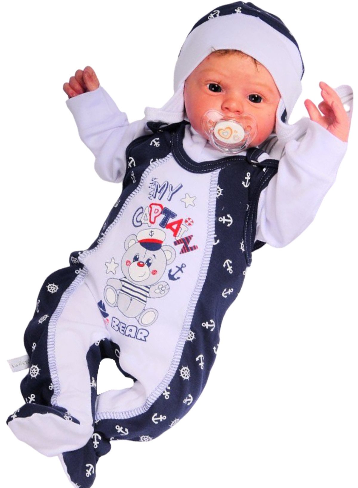 Strampler, Jäckchen & Mütze Strampler Mütze und Hemdchen Set Baby Anzug 3tlg