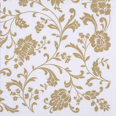 Linoows Papierserviette »20 Servietten goldene Arabesken, Blütenranken«, Motiv Arabesken, Blütenranken Gold auf Weiß