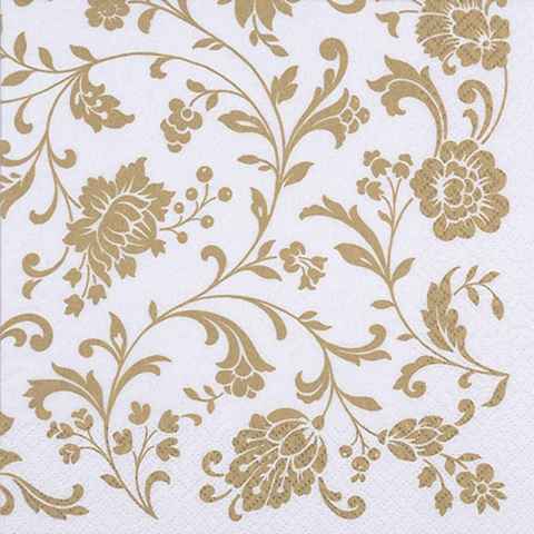 Linoows Papierserviette 20 Servietten goldene Arabesken, Blütenranken Gold auf Weiß