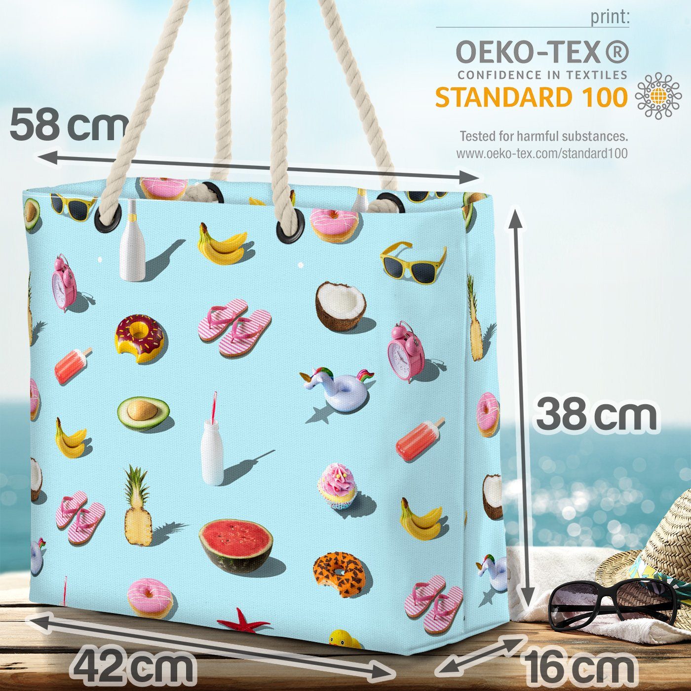 Einhorn Obst Beach Ente Sommer Reisen tropisch Urlaub Banane Strandtasche Bag (1-tlg), Eis VOID Melone