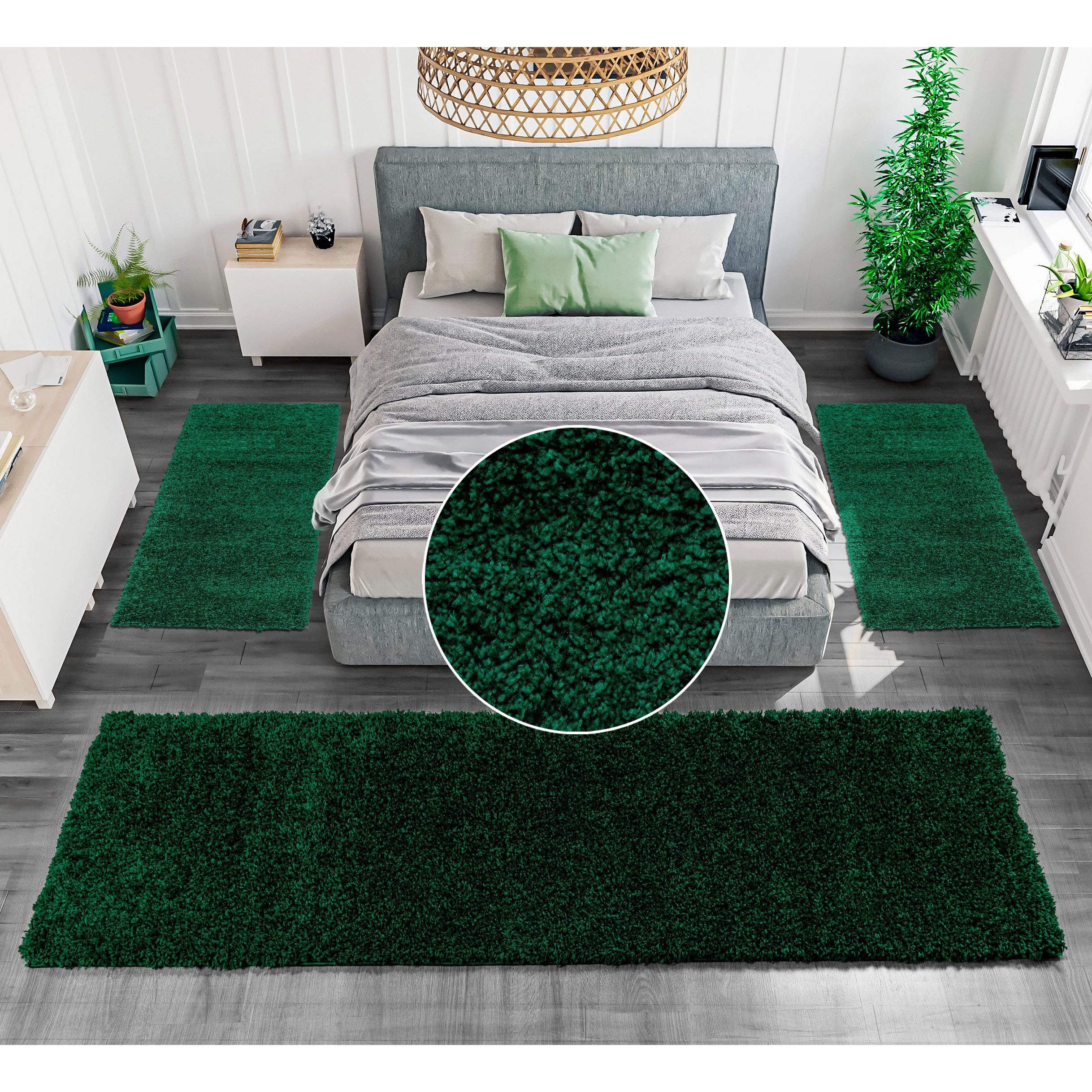 OTTO home Bettumrandung Shaggy 30, Höhe 30 mm, (3-tlg), gewebt, 2- oder 3-teilig, Bettvorleger, Läufer-Set, Uni-Farben