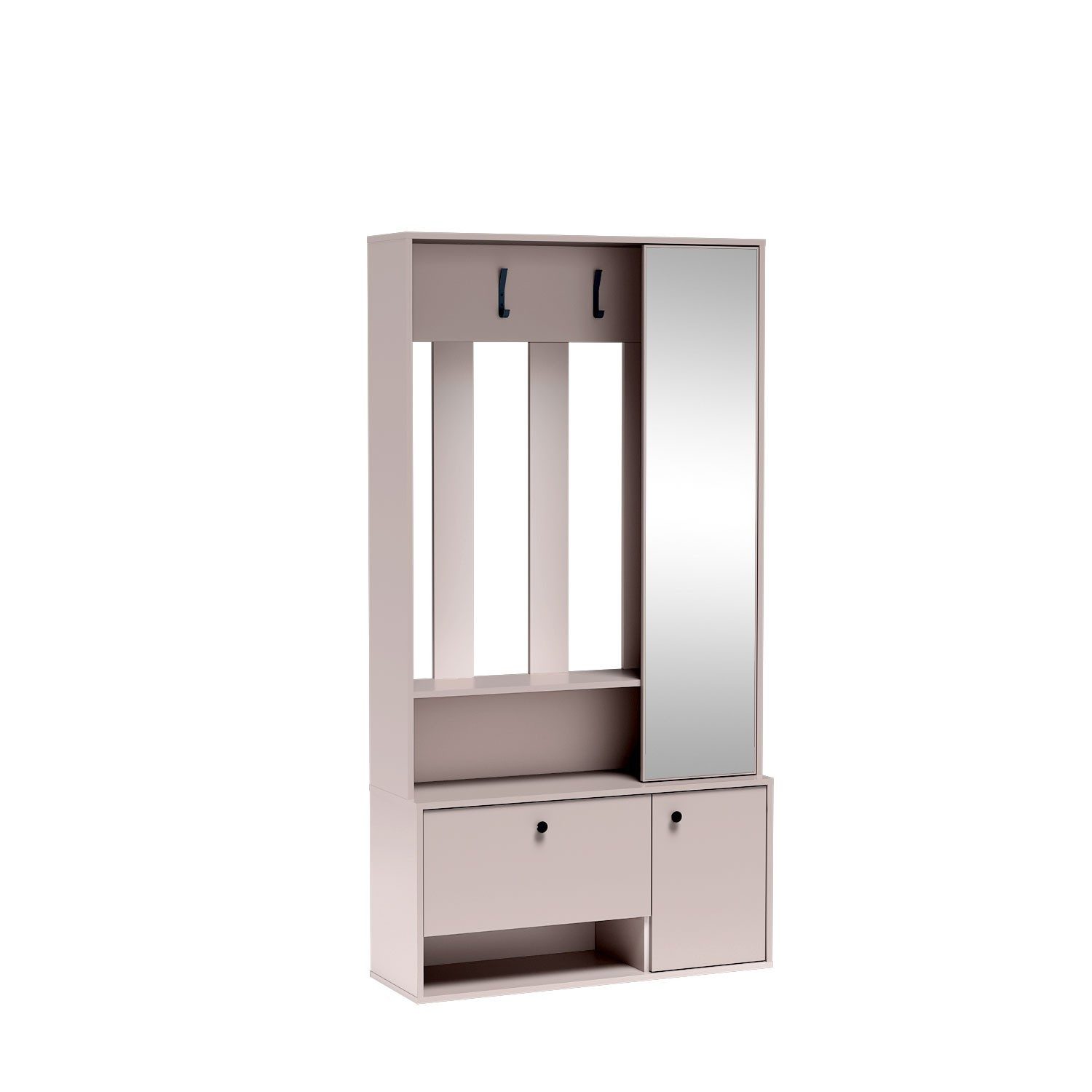 Masseno Garderobenschrank SETA 100 x 190 cm Flurmöbel mit Spiegel und 3 Türen Kaschmir