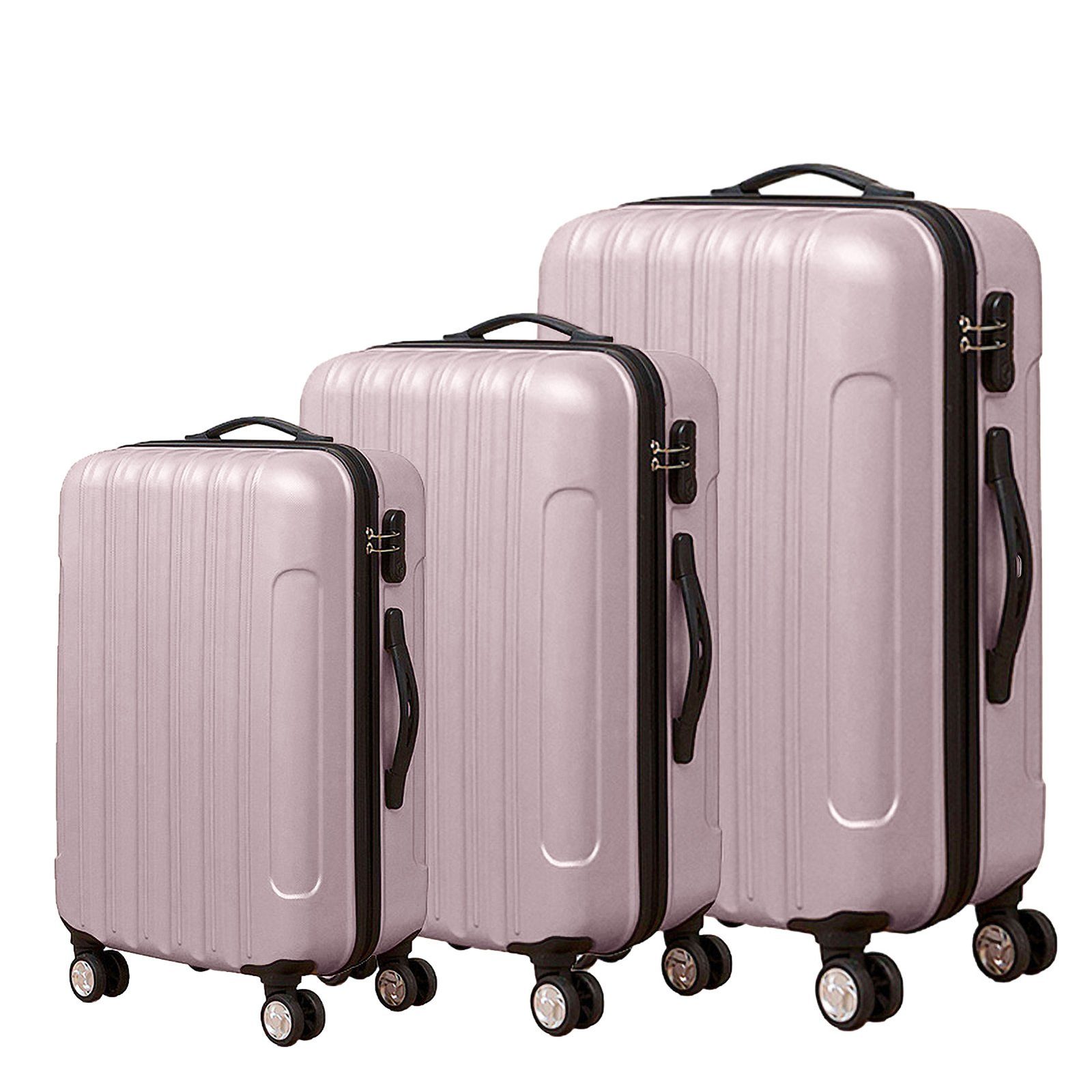 FUROKOY Kofferset 3-teiliges Set, Hartschalen-Handgepäck ABS-Material, , Rollkoffer, Reisekoffer mit Zahlenschloss gold