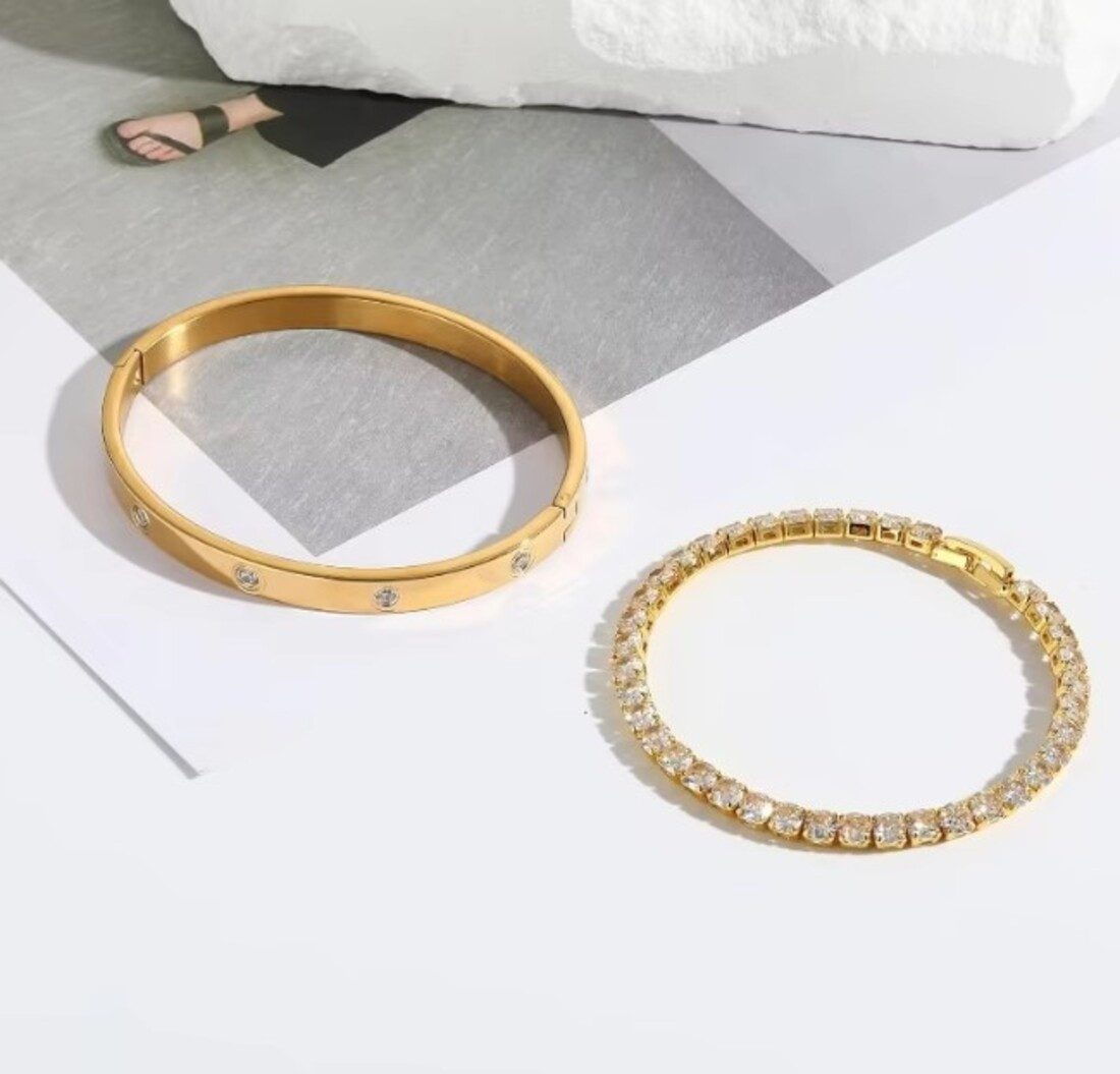 Lale Collection® Schmuckset Edelstahl-Armreif Strass Accessoire Gold Silber günstig online kaufen