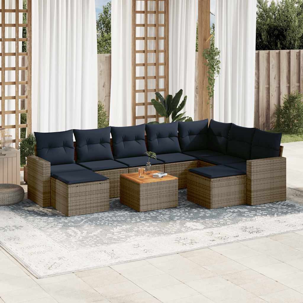 vidaXL Gartenlounge-Set 10-teiliges Gartensofa-Set mit Kissen, grau, Polyrattan, (1-tlg)