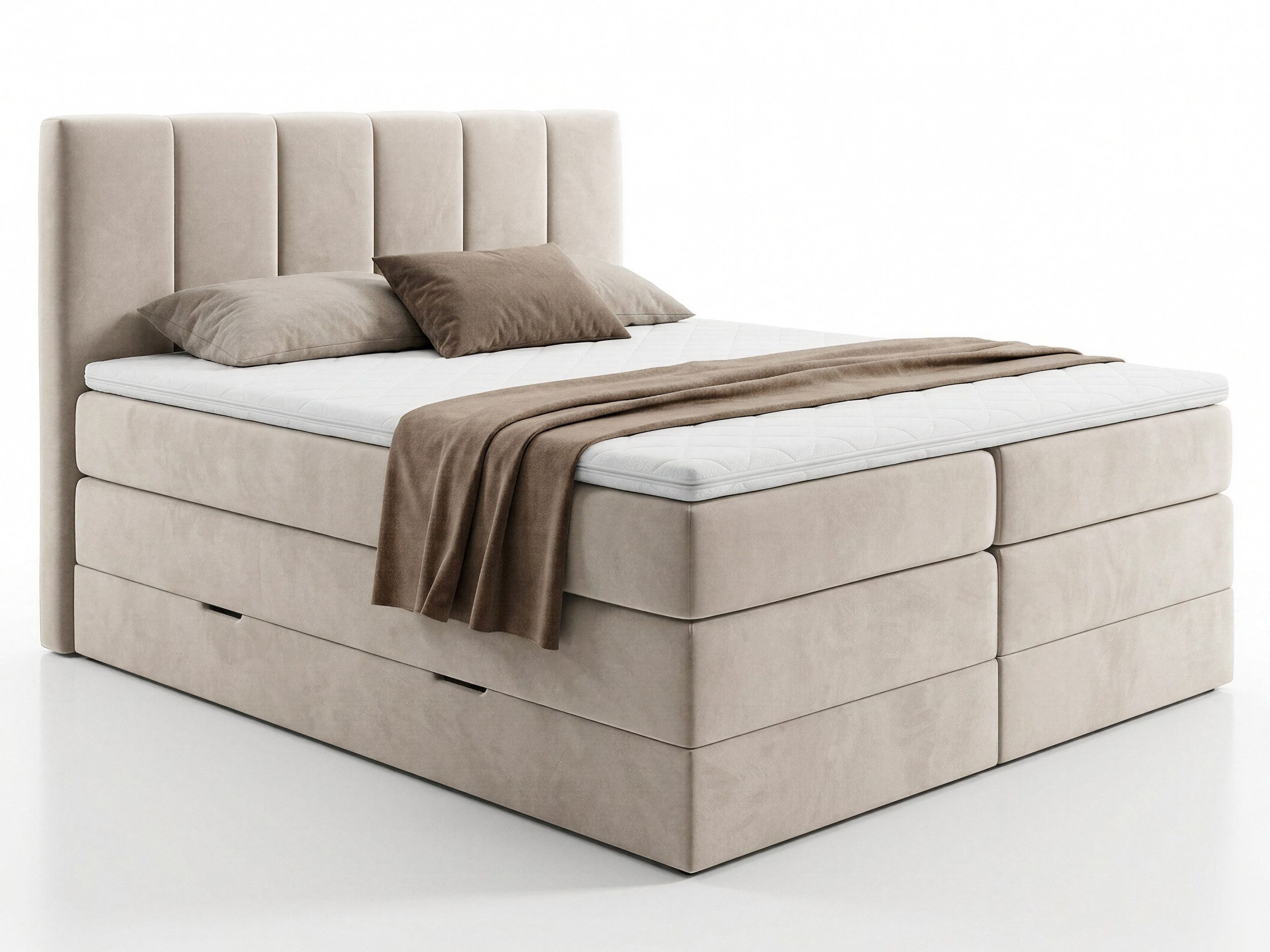 Sofnet Boxspringbett Star XL (2x Bettkästen, Bonellfederkern- und Taschenfederkernmatratze, Topper), Polsterbett, Doppelbett, Velours, mit Kopfteil, 140/160/180x200 cm