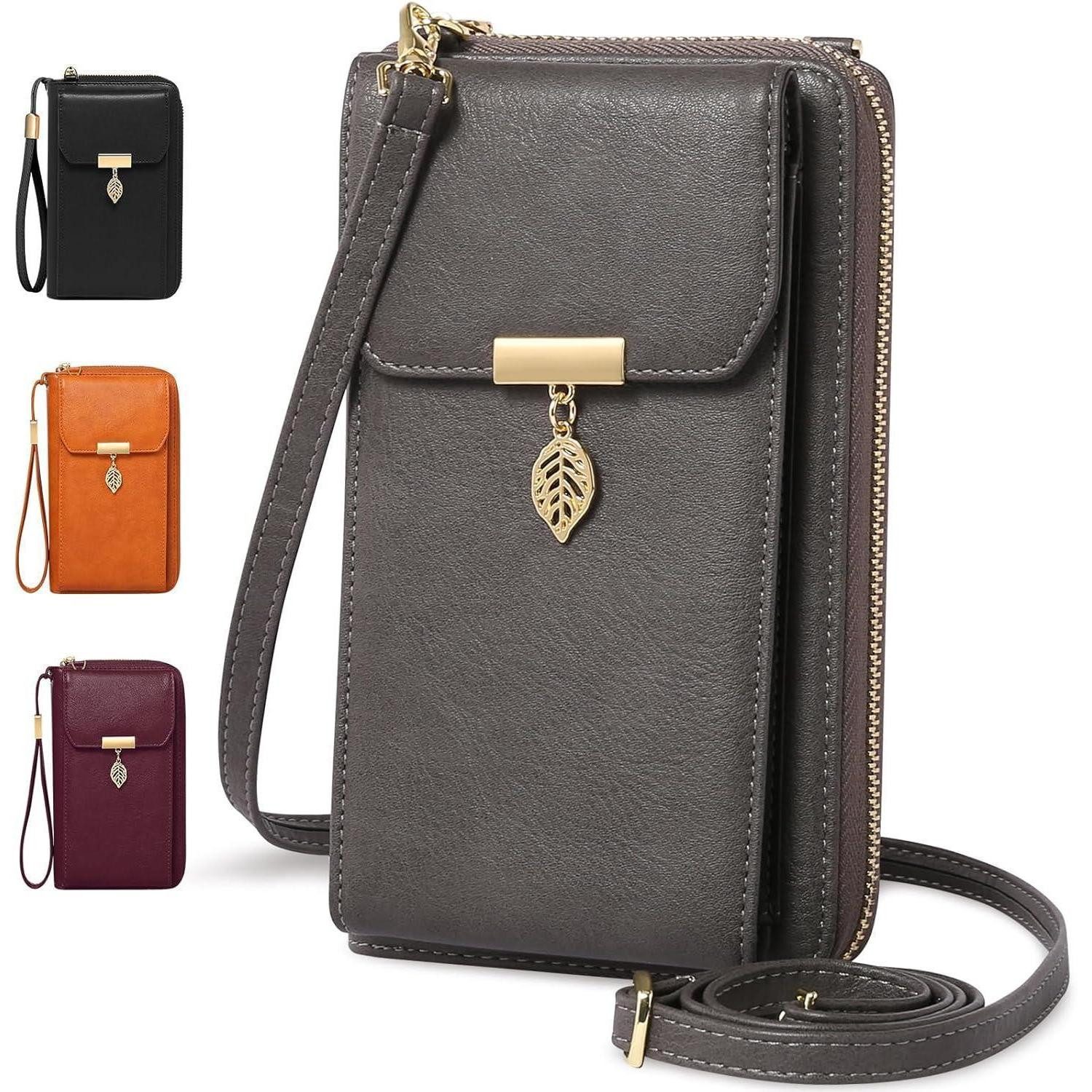 LuxusKollektion Handytasche Handytasche Umhängetasche RFID Schutz Damen Vintage Grau 7,2 Zoll