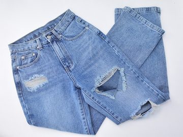 KIKI Destroyed-Jeans Damen-Röhrenjeans mit zerrissenen Löchern und Knöcheljeans