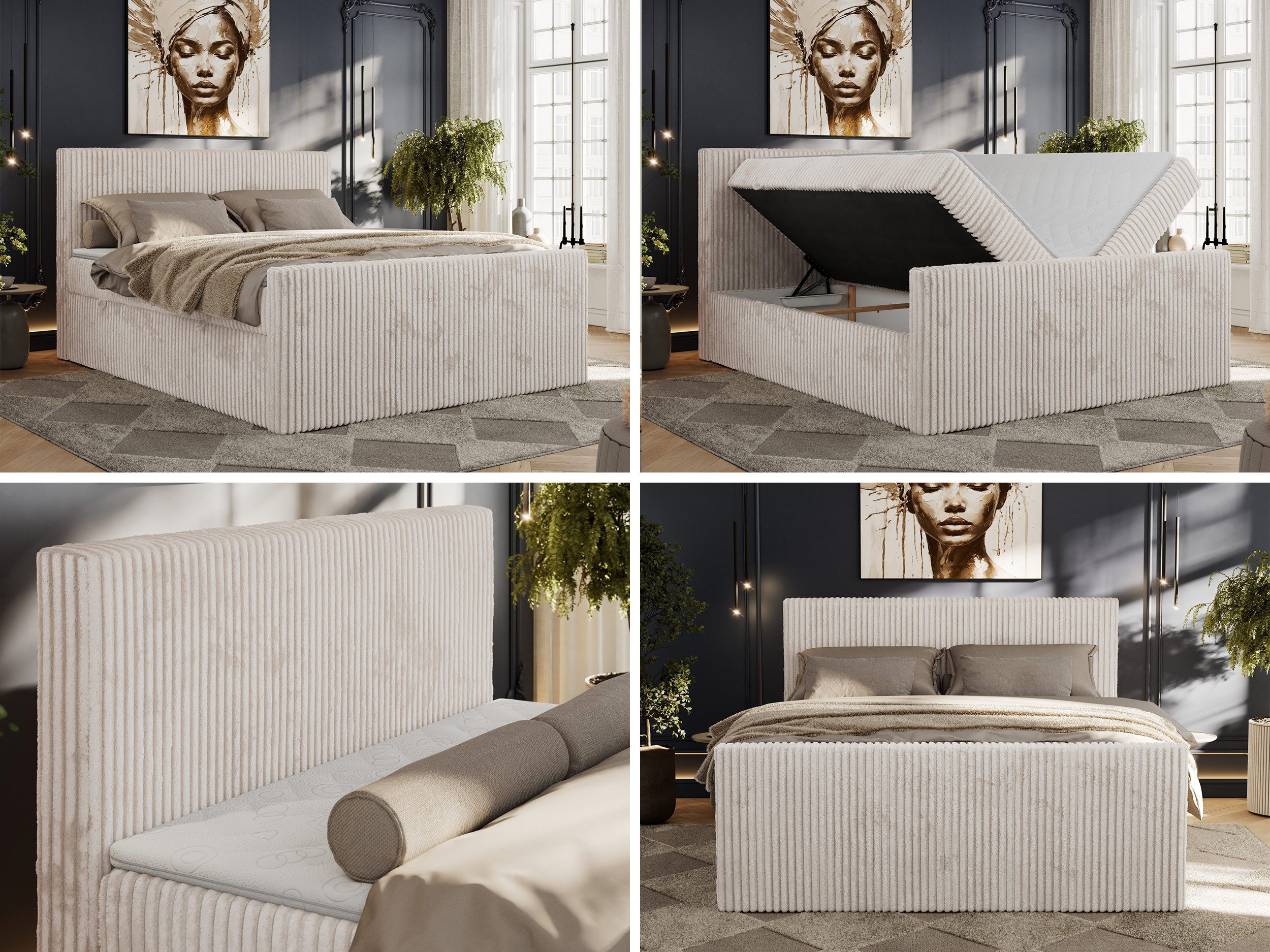 MKS MÖBEL Boxspringbett TILIANO DUO (Packung, Set, Topper T25, Cord Bett, T30-Schaum), Multipocket-Matratzen, Doppelbett, Zwei Bettkästen, mit Fußteil