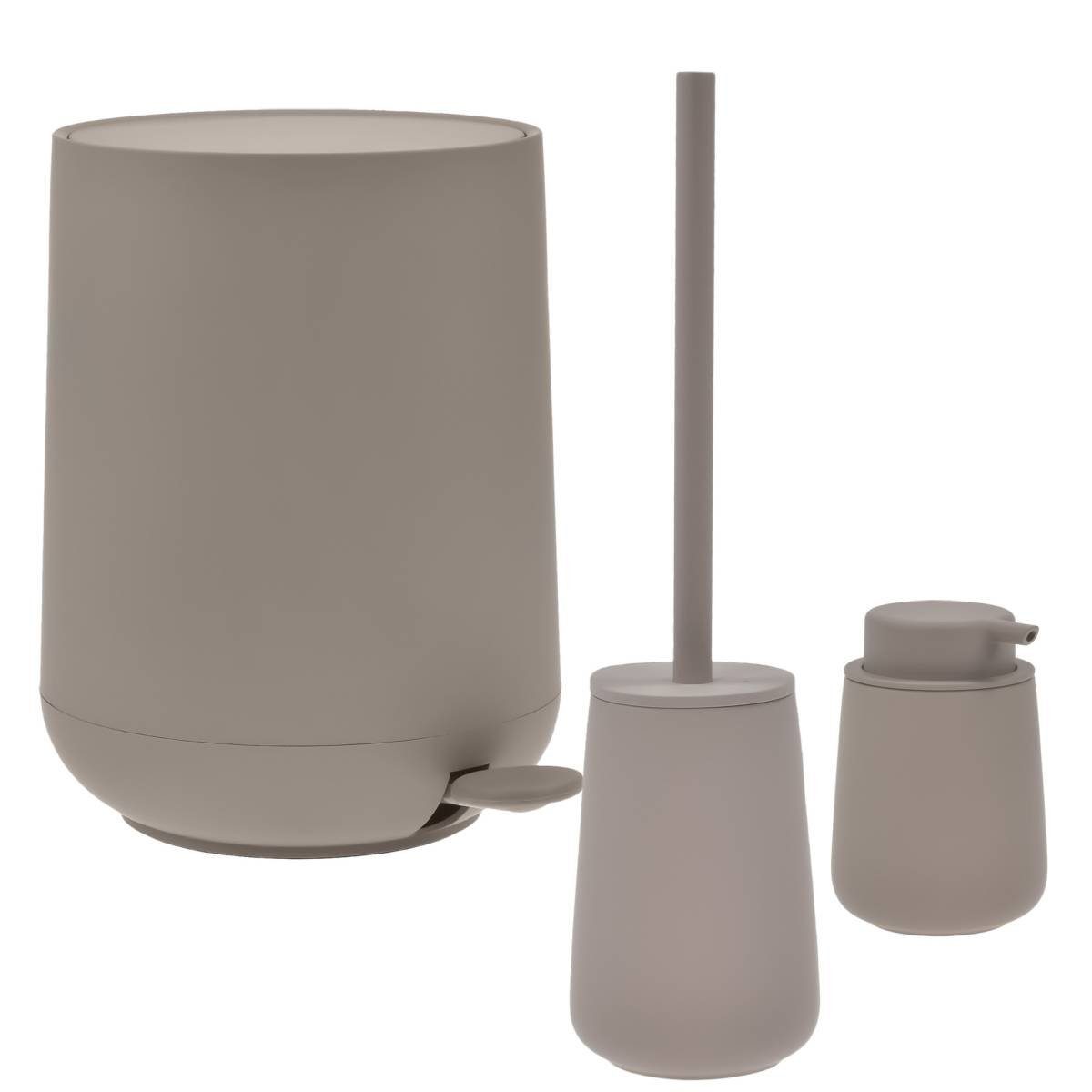 Zone Denmark Badaccessoire-Set "Nova One" matt, skandinavisch, matte Oberfläche, Spar-Set, 3 tlg., Pedaleimer 5 Liter mit Toilettenbürste und Seifenspender