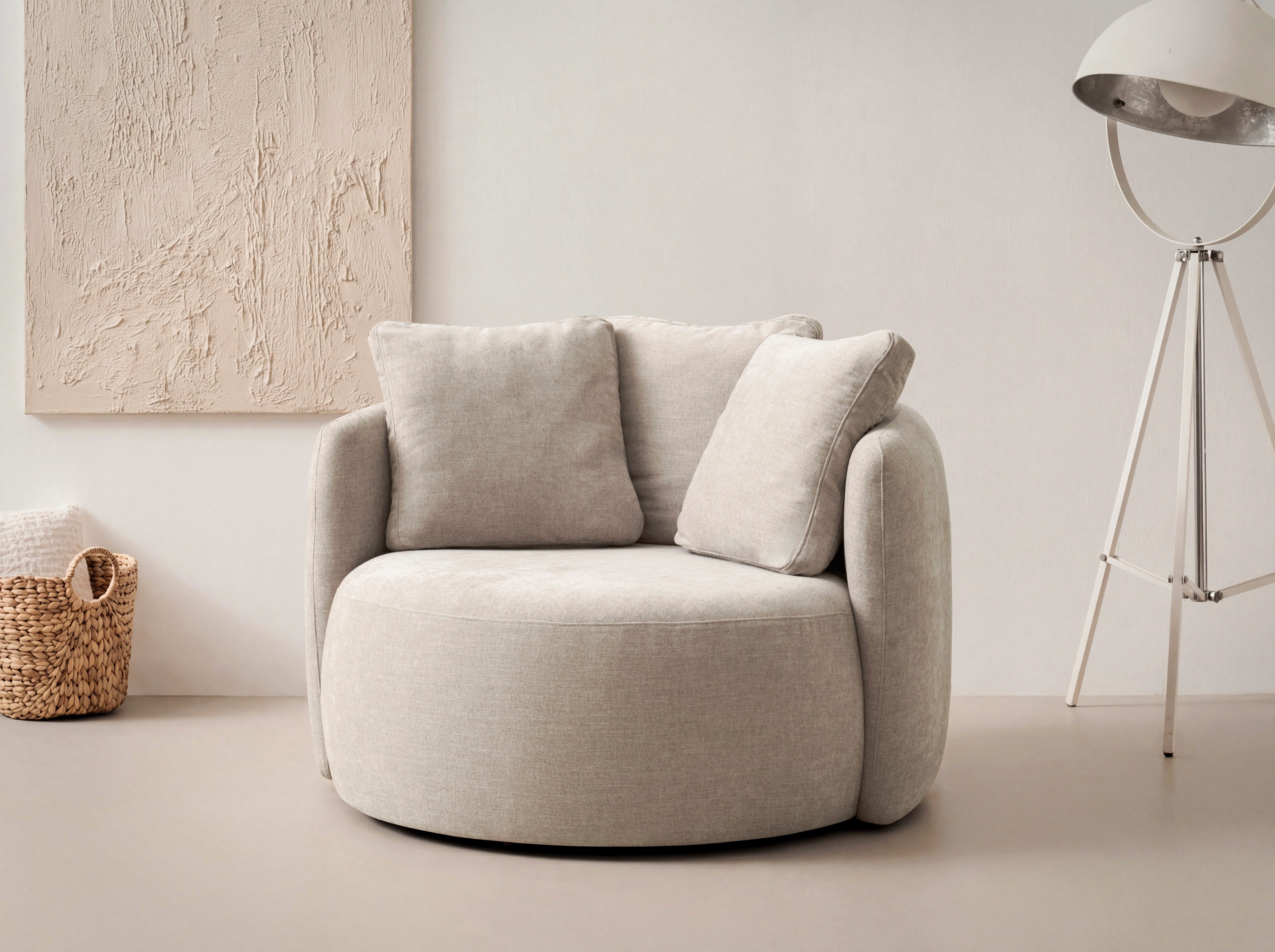 OTTO home Sessel Kaarl, moderner Rundsessel, Loungesessel, Loveseat, Webstoff, in fünf Farben, inkl. Rückenkissen, zeitloses Design