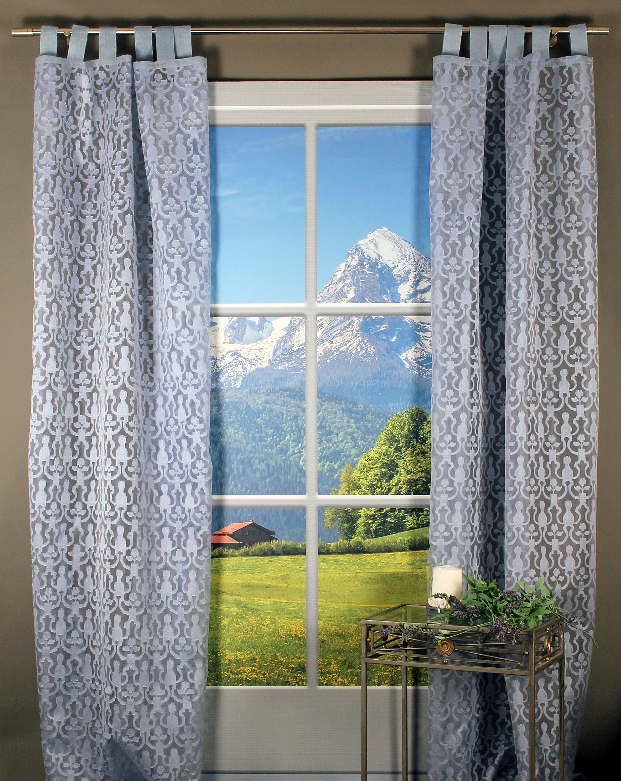 HOSSNER - ART OF HOME DECO Gardine Blausee (1 St), Schlaufen, transparent, Schlaufenschal mit floralem Muster