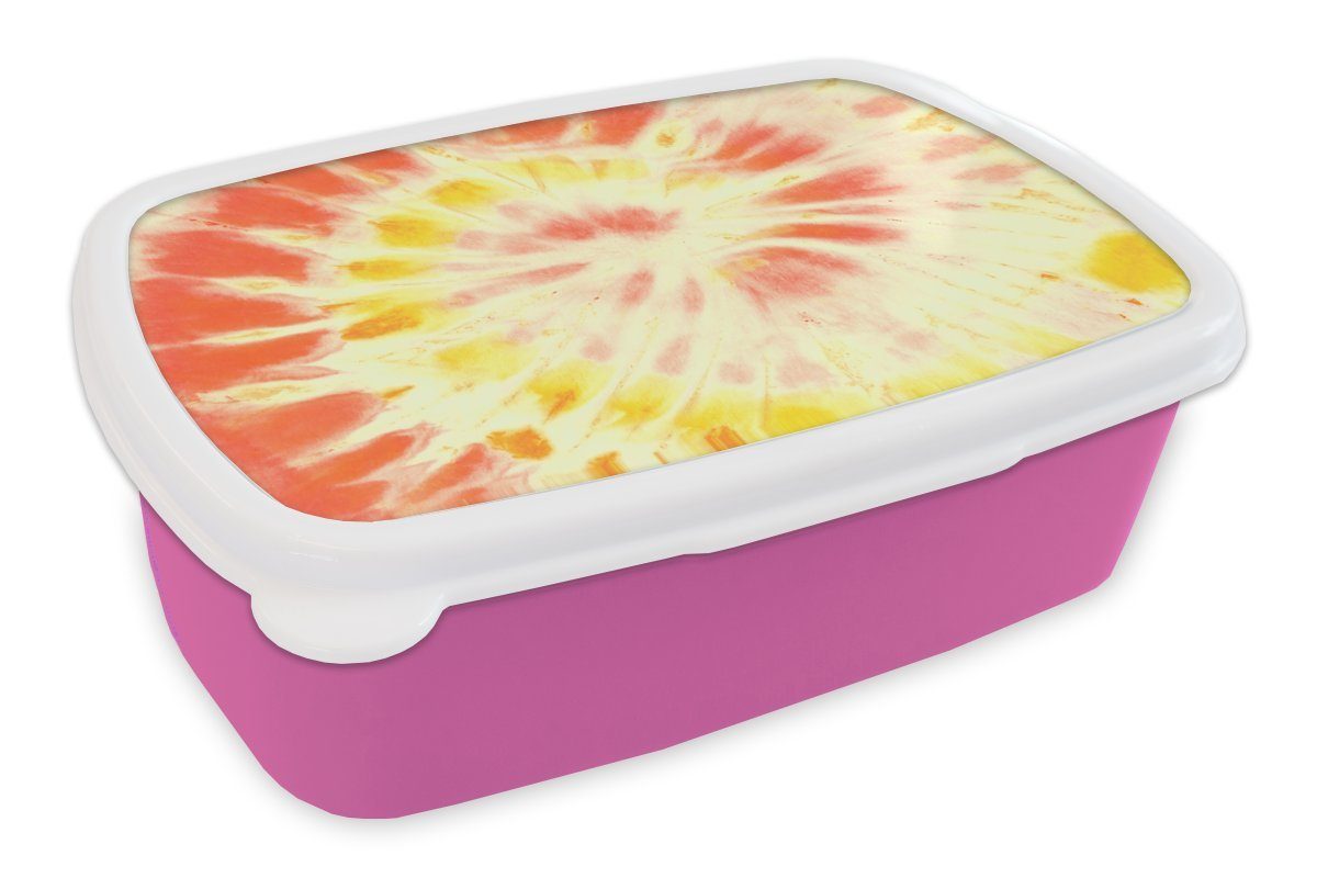 MuchoWow Lunchbox Sommer - Krawattenfärbung - Rot, Kunststoff, (2-tlg), Brotbox für Erwachsene, Brotdose Kinder, Snackbox, Mädchen, Kunststoff rosa