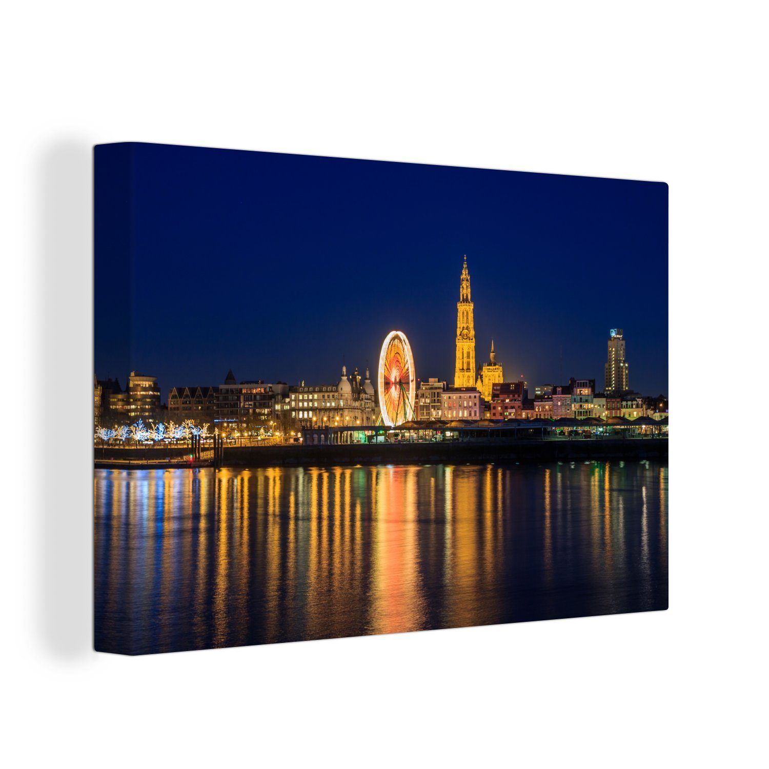 OneMillionCanvasses® Leinwandbild Skyline - Antwerpen - Nacht, (1 St), Wandbild Leinwandbilder, Aufhängefertig, Wanddeko, 30x20 cm