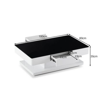 CLIPOP Couchtisch Moderner Beistelltisch (1 Tisch), Glasplatte Wohnzimmertisch mit 2 Schubladen