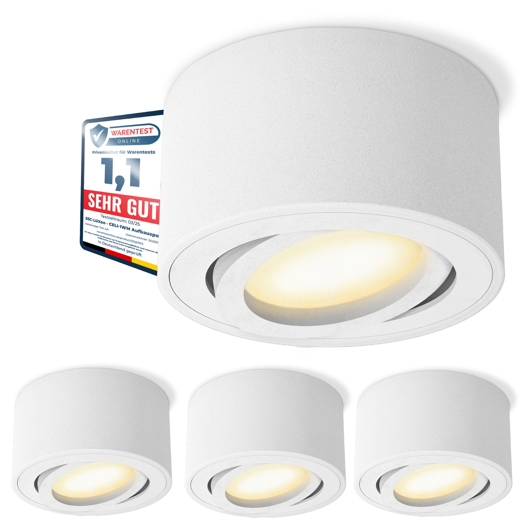SSC-LUXon LED Aufbaustrahler CELI-1WM Aufbauspot flach schwenkbar mit LED Modul 4W warmweiss 230V, Warmweiß