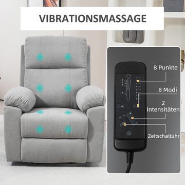 HOMCOM Massagesessel Sessel mit Aufstehhilfe mit Seitentaschen, Elektrischer Aufstehsessel (Fernsehsessel mit Fernbedienung, 1-St., Relaxsessel mit Liegefunktion), für Arbeitszimmer, Wohnzimmer, Hellgrau