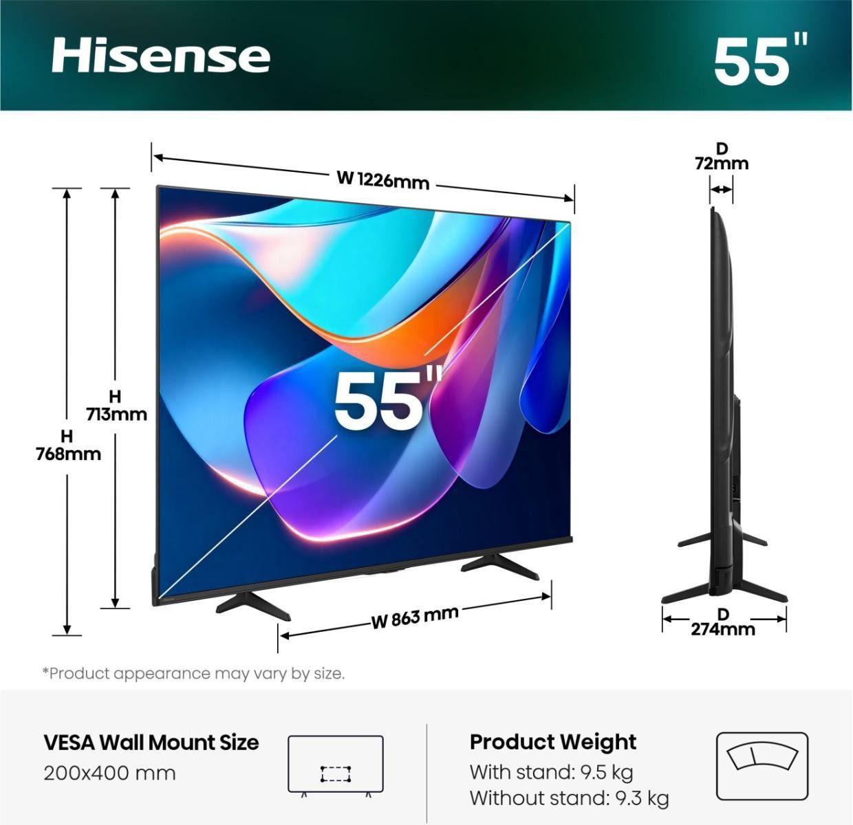 Hisense 55A6S LED-Fernseher (55'' 4K UHD Smart TV, HDR, HDMI 2.1, Dolby Vision)