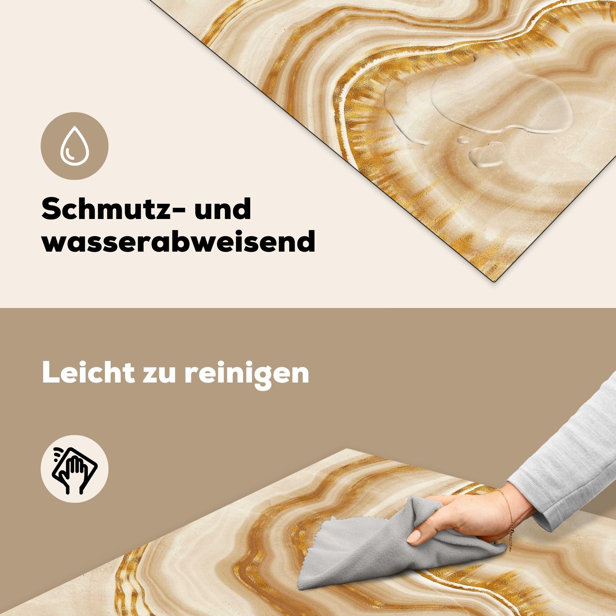 Linie, tlg), (1 Herdblende-/Abdeckplatte Beige - Arbeitsplatte Vinyl, - küche cm, Ceranfeldabdeckung, Marmor MuchoWow für 78x78