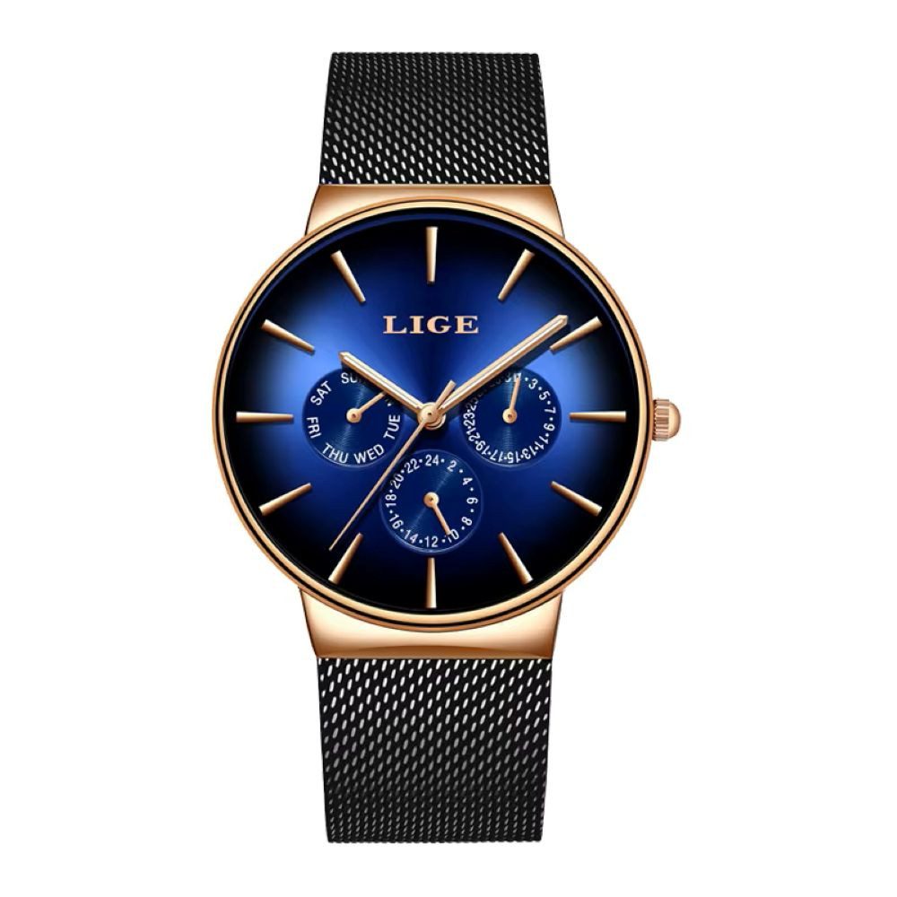 Lige Quarzuhr Lige 9936 Damenuhr Chrono Netzarmband Zifferblatt Blau L-9936