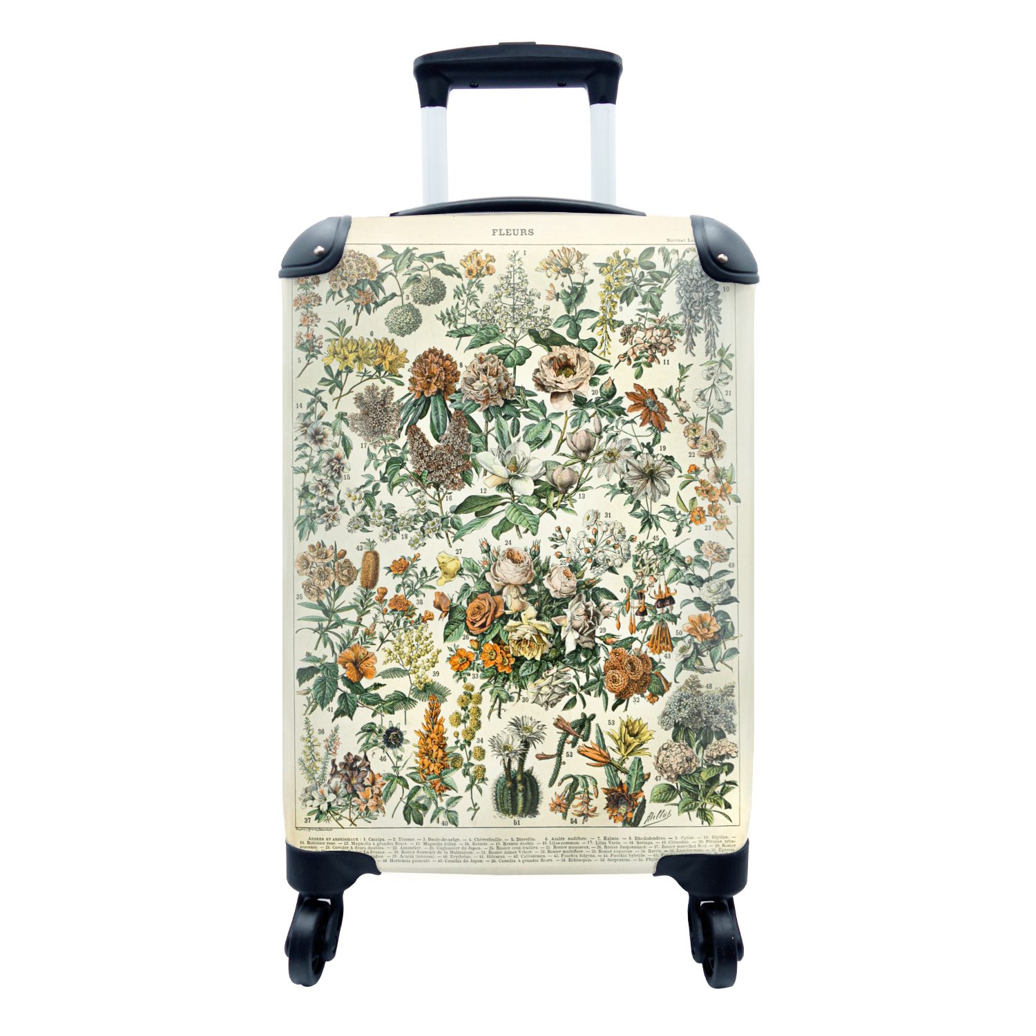MuchoWow Handgepäckkoffer Blumen - Vintage - Orange, 4 Rollen, Reisetasche mit rollen, Handgepäck für Ferien, Trolley, Reisekoffer