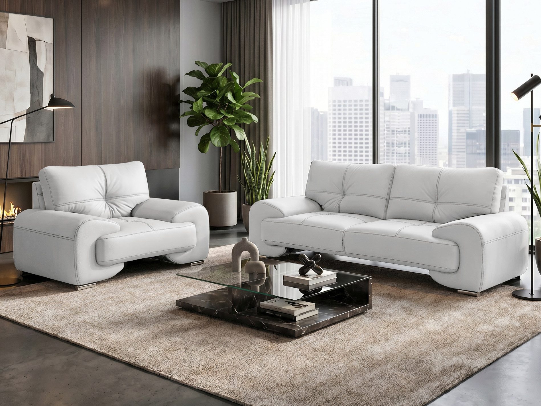 Beautysofa Polstergarnitur OMEGA 3+1 Sofa Set Wohnzimmer Garnitur Kunstleder Couchgarnitur, (modern klassisch bequem, 3-Sitzer Big-Sofa mit Sessel), verschiedene Farben