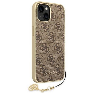 Guess Handyhülle Case iPhone 14 Plus Kunstleder braun mit Kette goldfarbig 6,7 Zoll, Kantenschutz