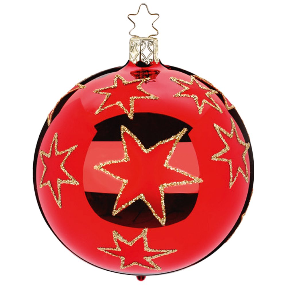 INGE-GLAS® Weihnachtsbaumkugel Weihnachtssterne rot glänzend (1 St), mundgeblasen, handbemalt | Weihnachtskugeln